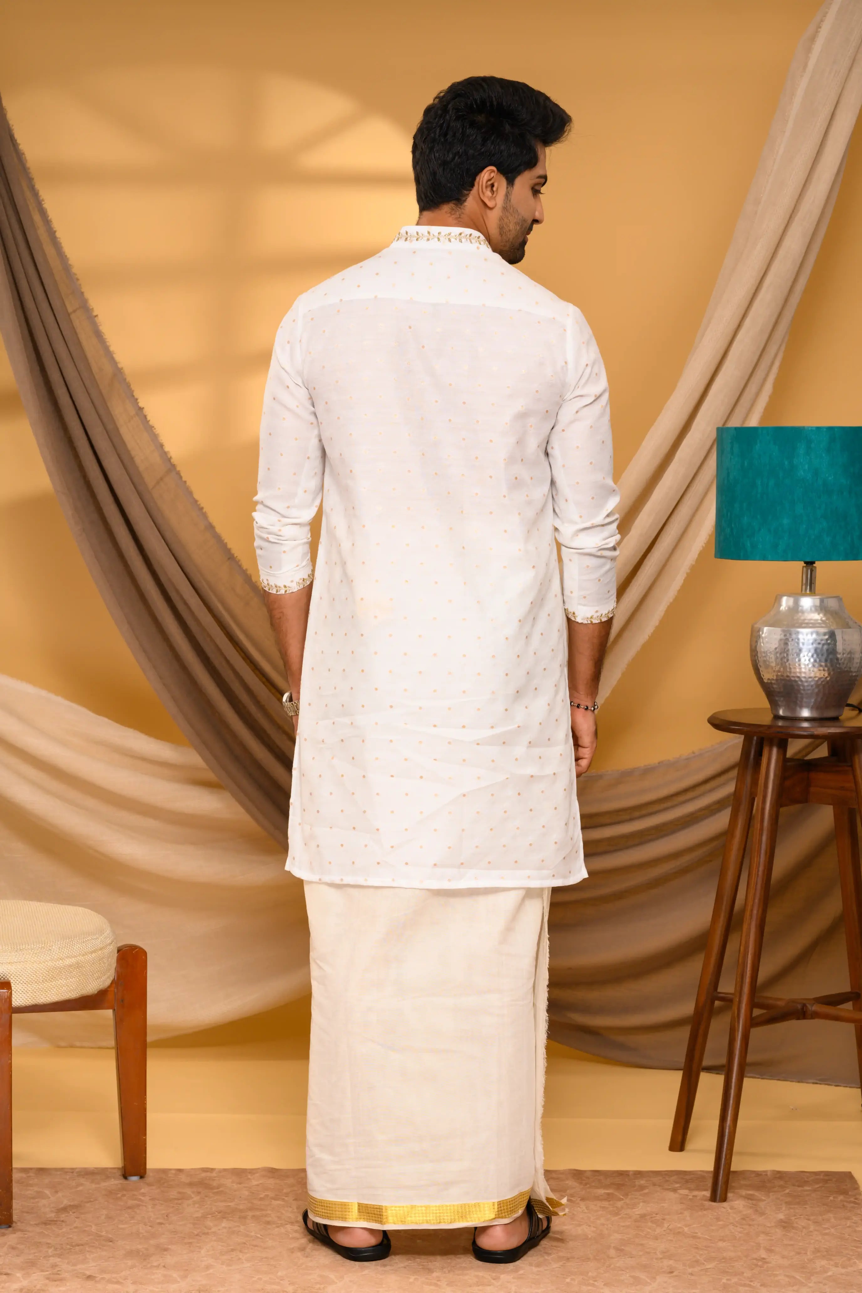 Ivory Shade Silk Kurta with floral buta hand work detailing (Kurta Only)