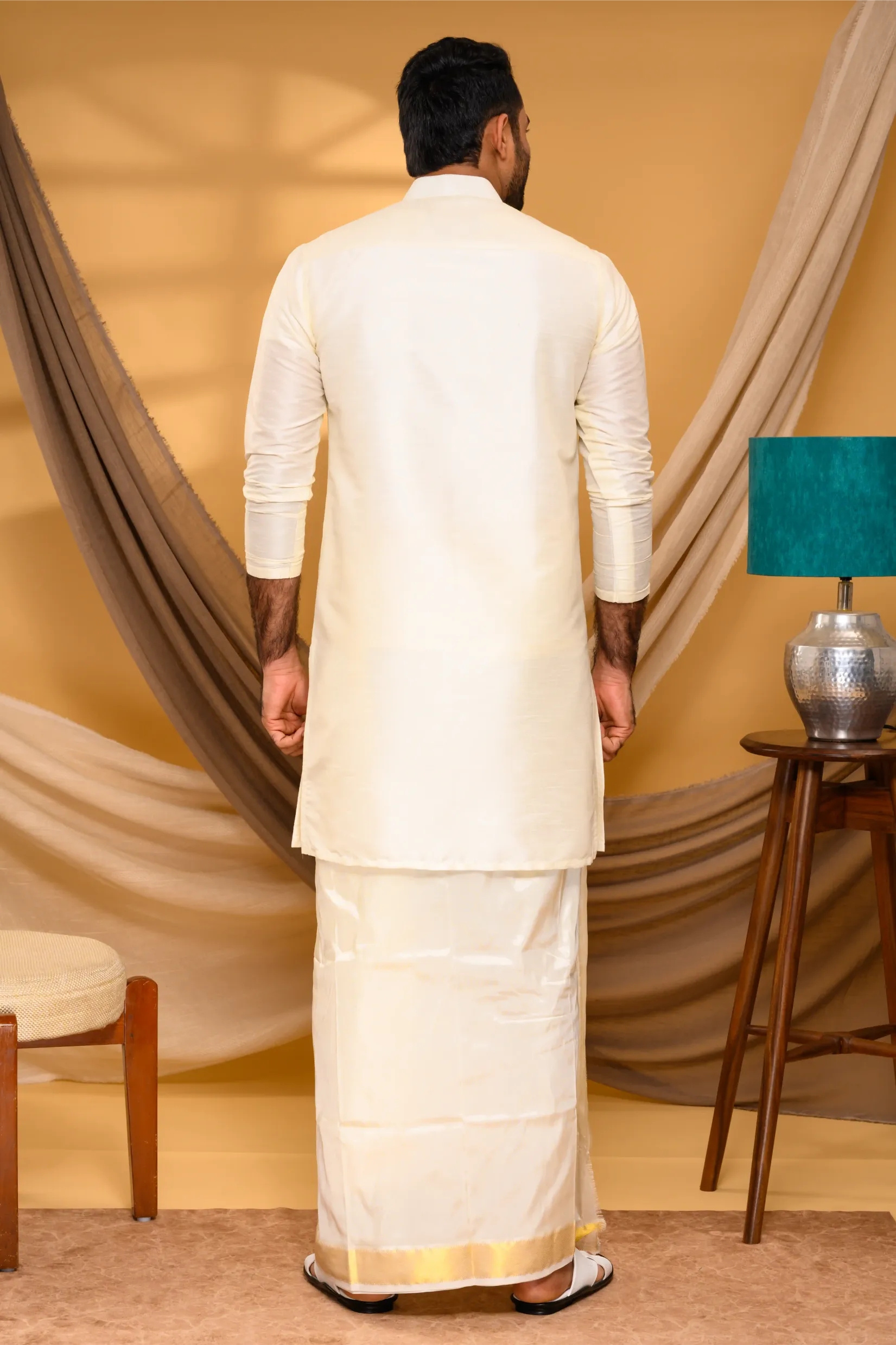 Ivory Silk Kurta with Hand Embroidery detailing on Placket & Chest (Kurta Only)