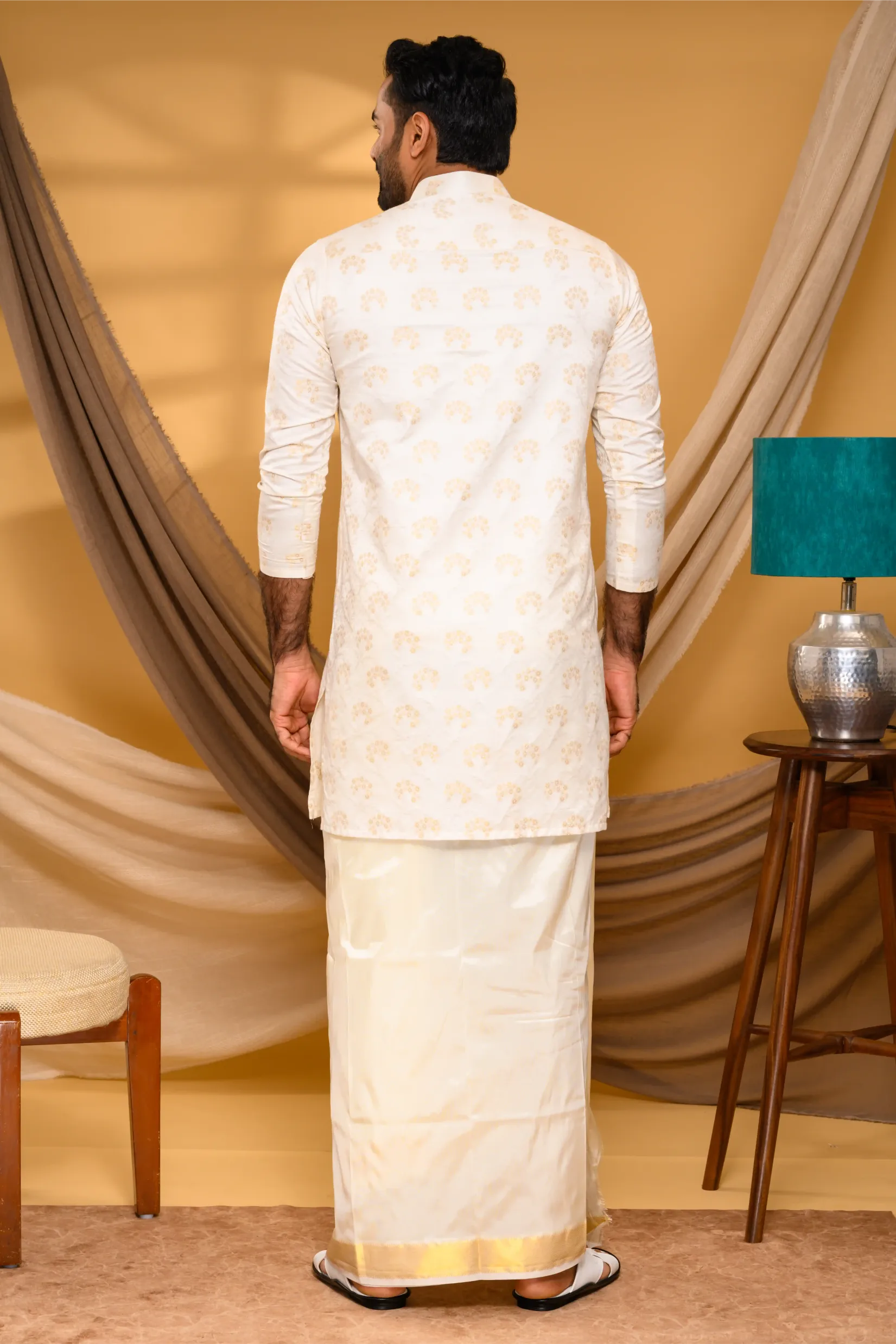 Ivory Silk Jacquard  Kurta with Surface Embroidery detailing (Kurta Only)