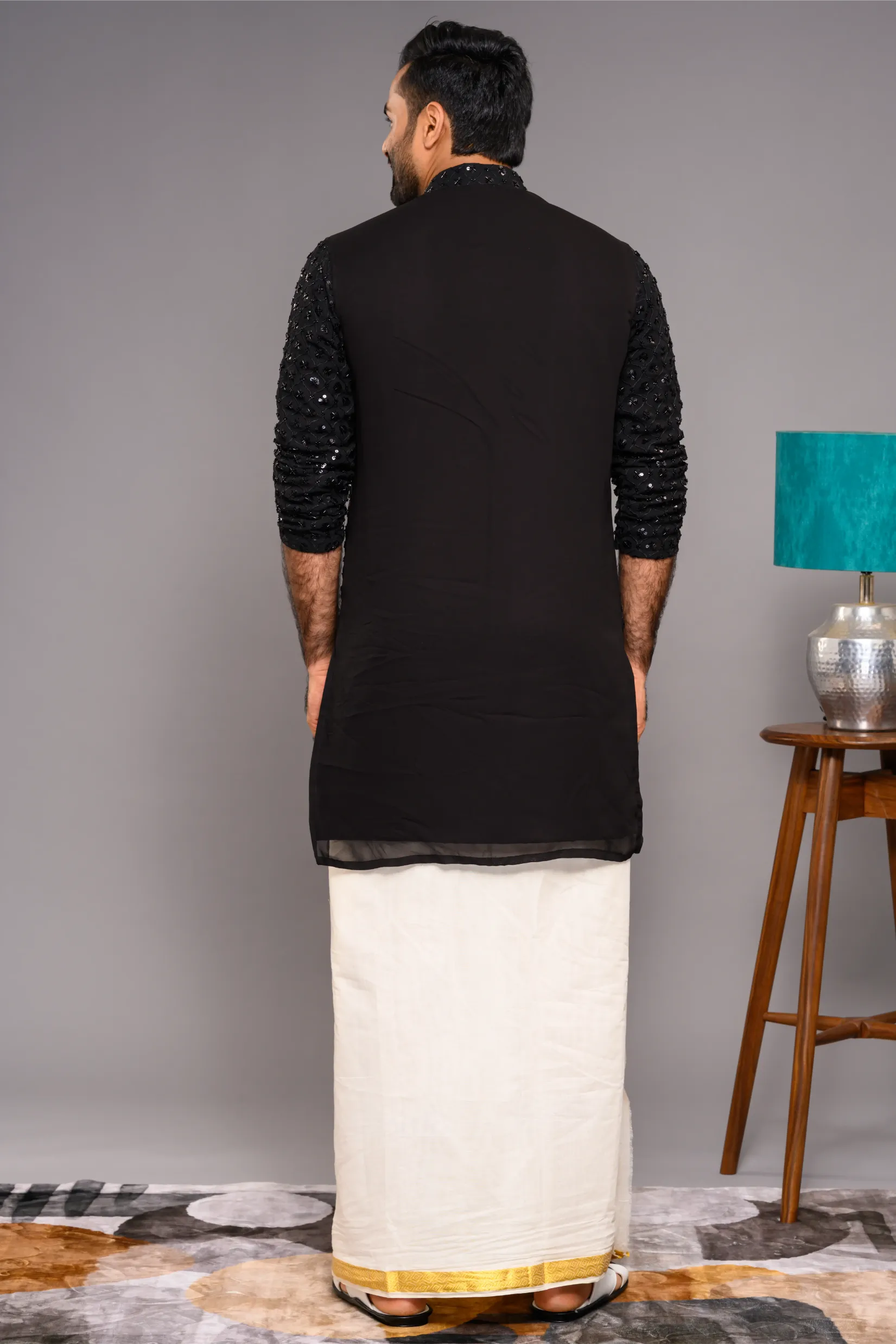 Designer Black Kurta with Glossy Self Surface Embroidery (Kurta Only)