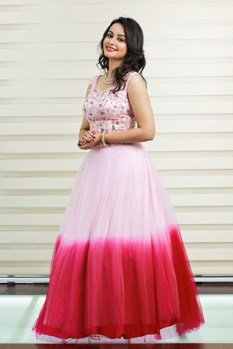 Ombre Tulle Lehenga with French Knot &  Cut Bead Detailing