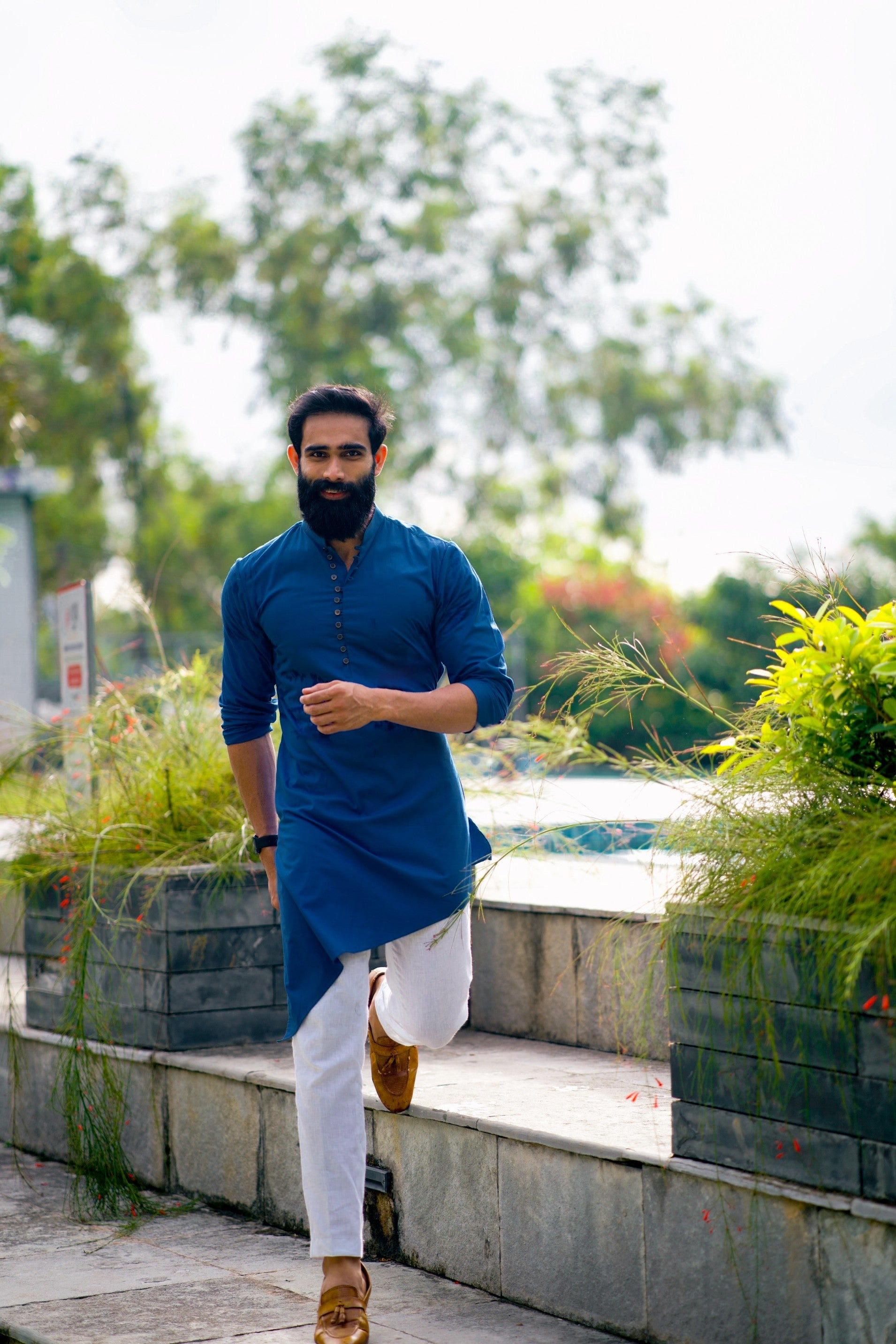 Azure Blue Asymmetrical Kurta (Only Kurta)