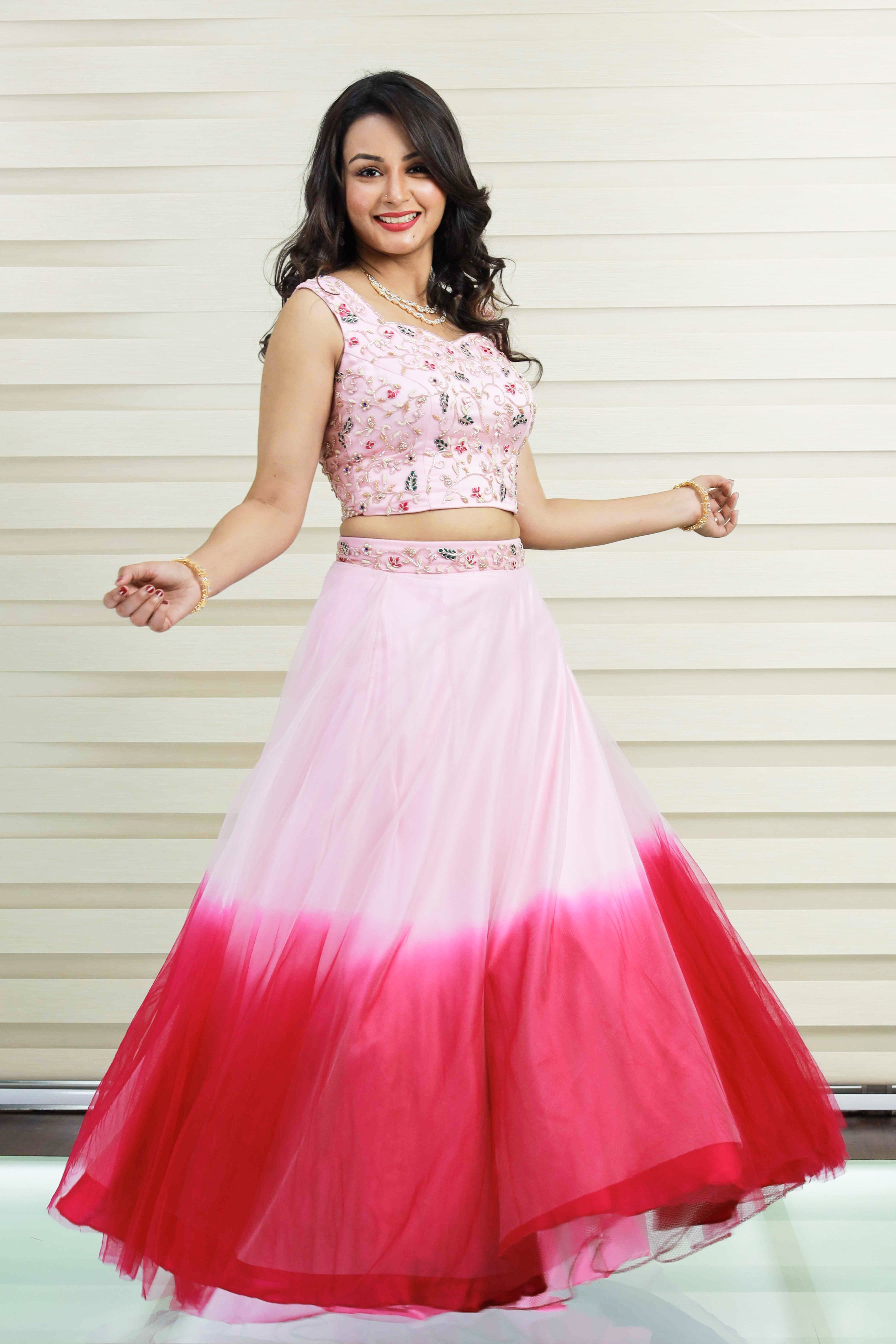 Ombre Tulle Lehenga with French Knot &  Cut Bead Detailing