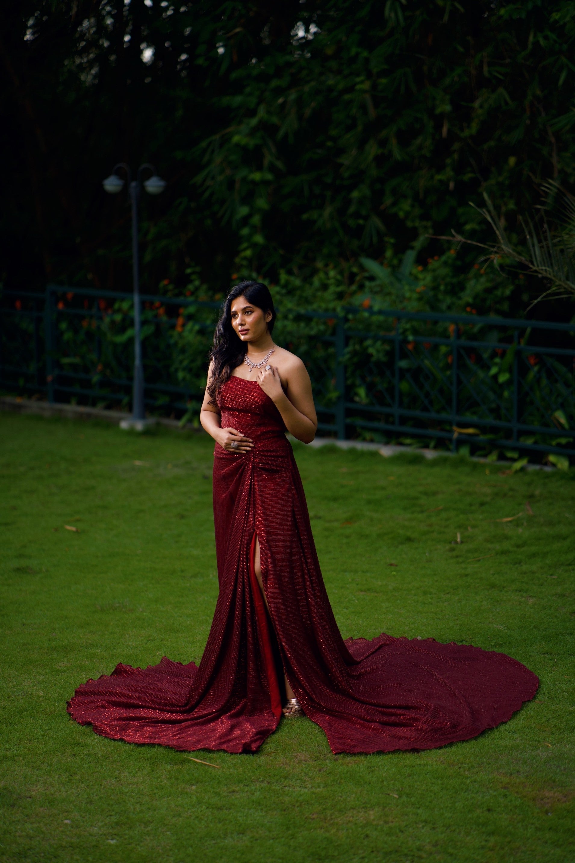 Garnet Red Cocktail Sequence Gown