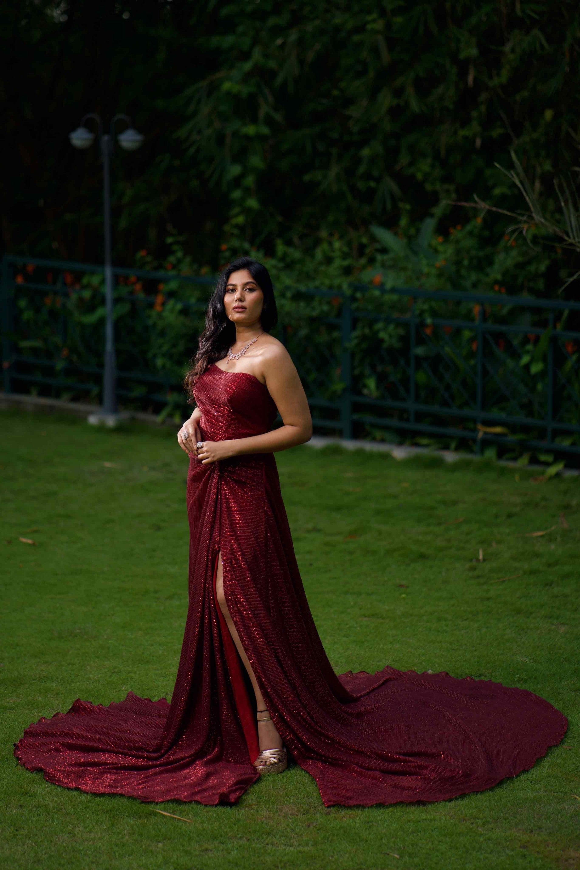 Garnet Red Cocktail Sequence Gown