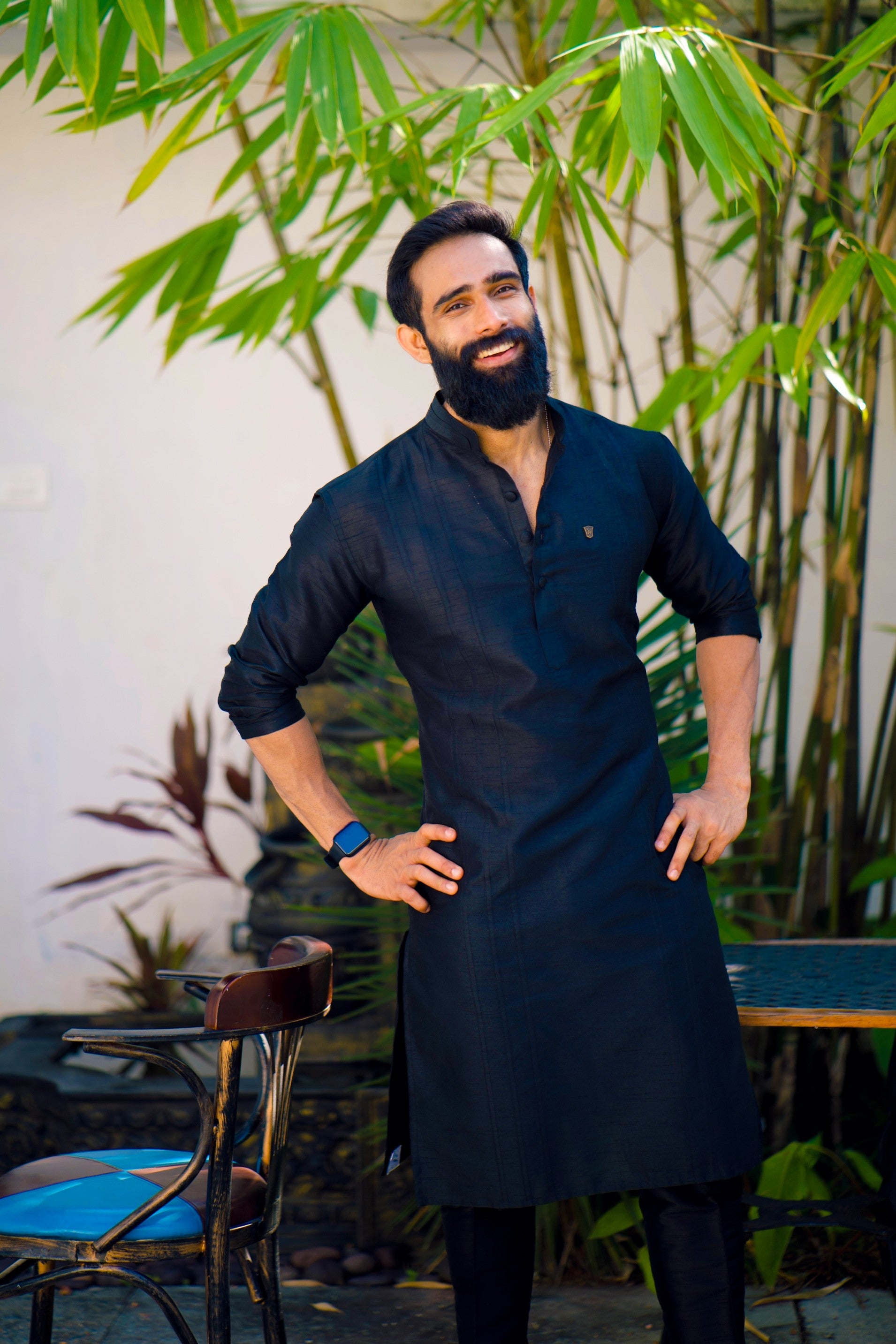 Onyx Black Kurta  With Self Stitch Detailing (Only Kurta)