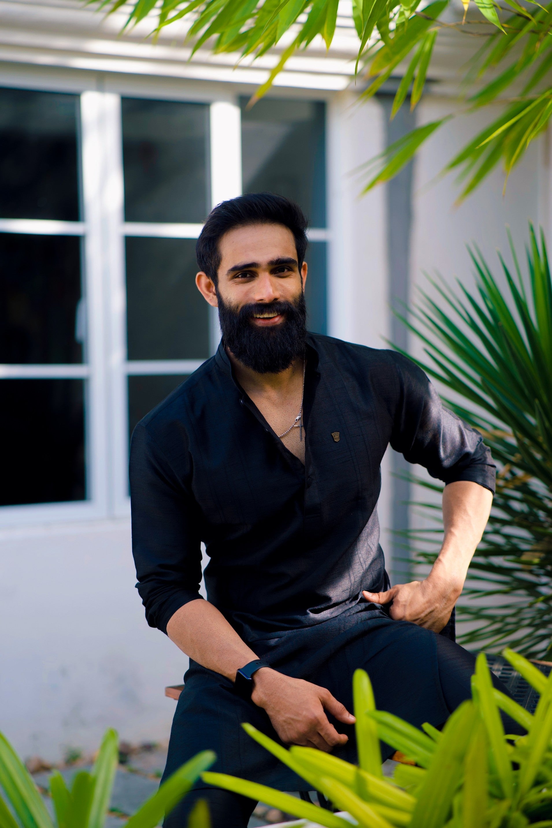 Onyx Black Kurta  With Self Stitch Detailing (Only Kurta)