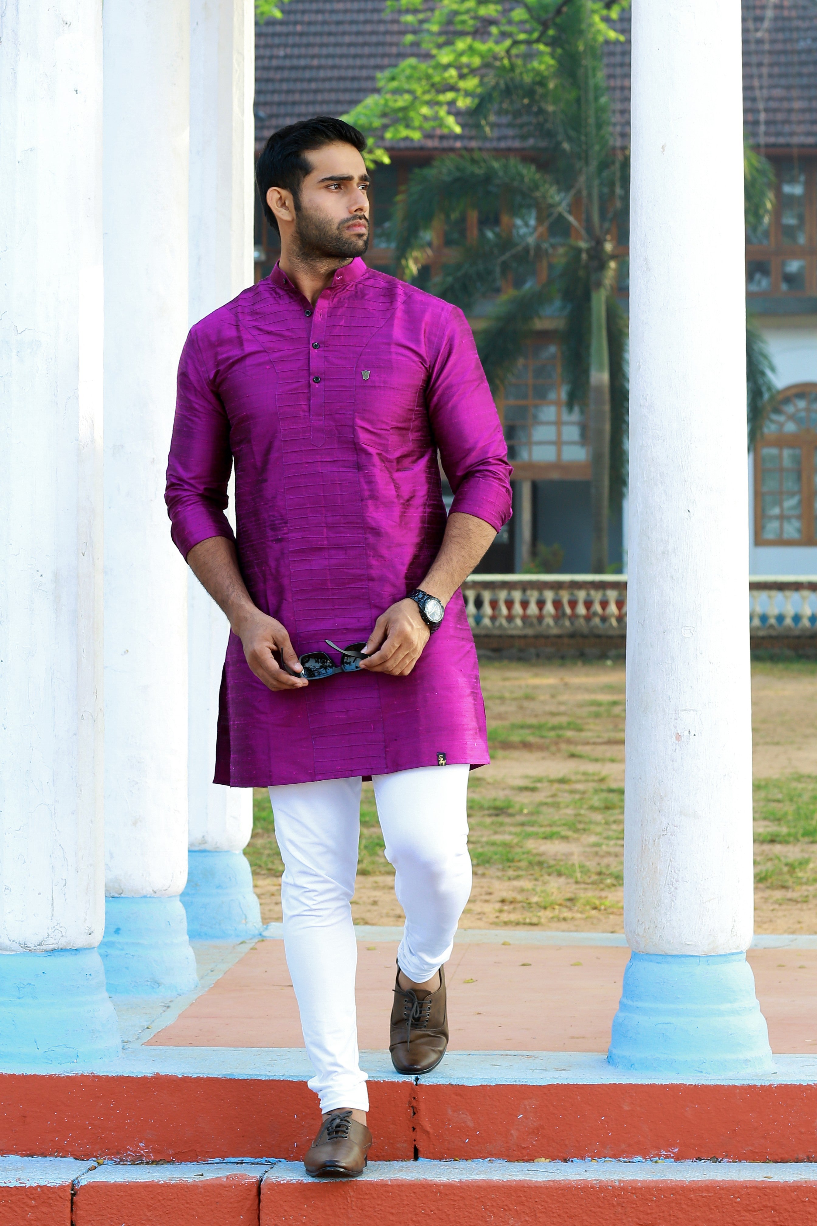 Sangria Purple Self Tucked Kurta (Only Kurta)