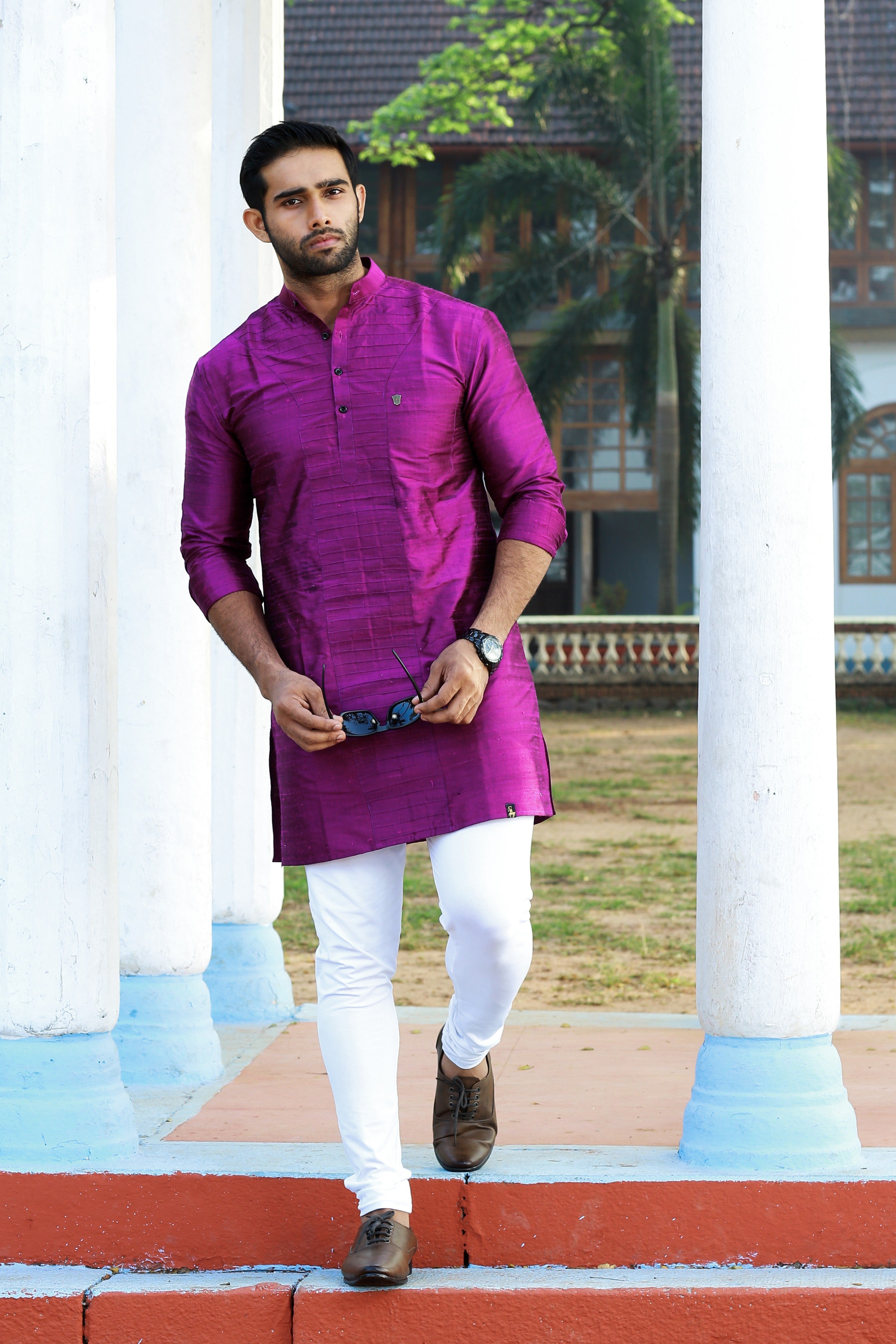 Sangria Purple Self Tucked Kurta (Only Kurta)