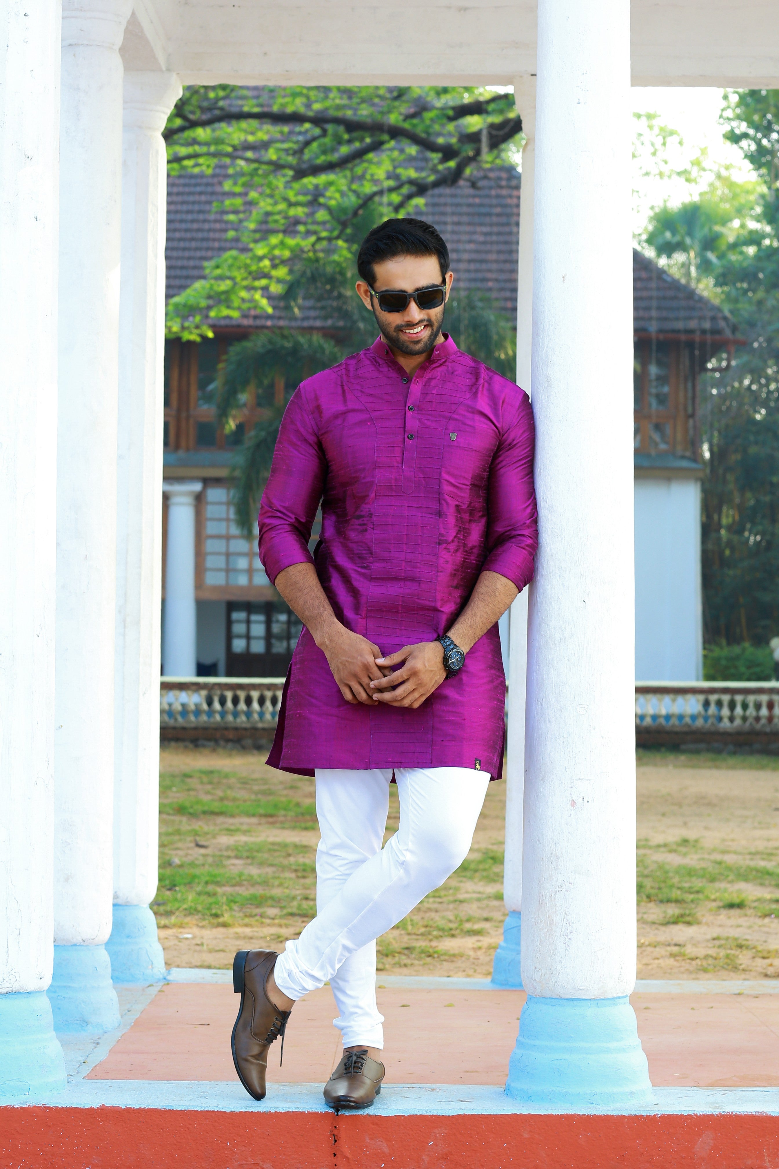 Sangria Purple Self Tucked Kurta (Only Kurta)