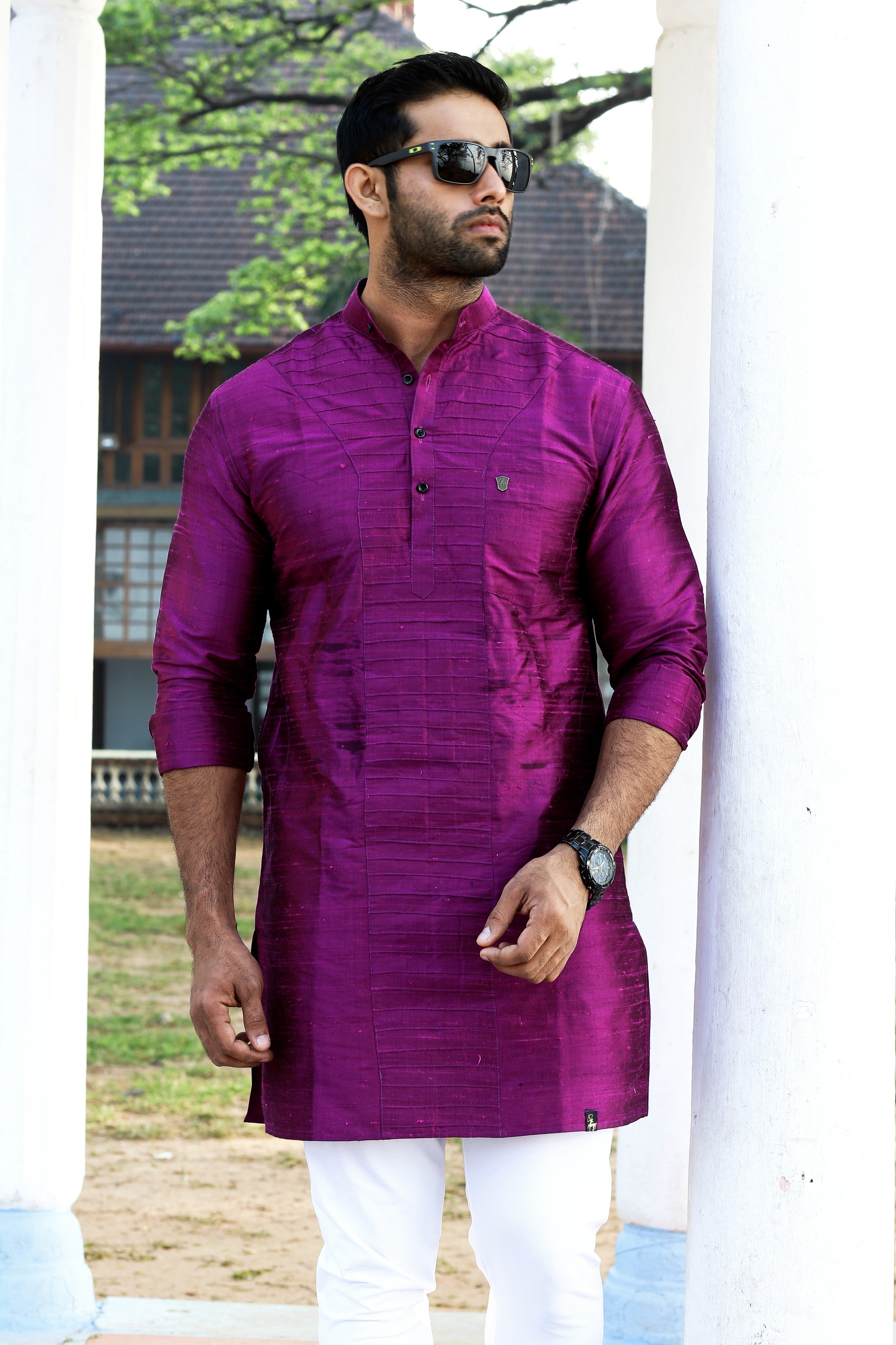 Sangria Purple Self Tucked Kurta (Only Kurta)