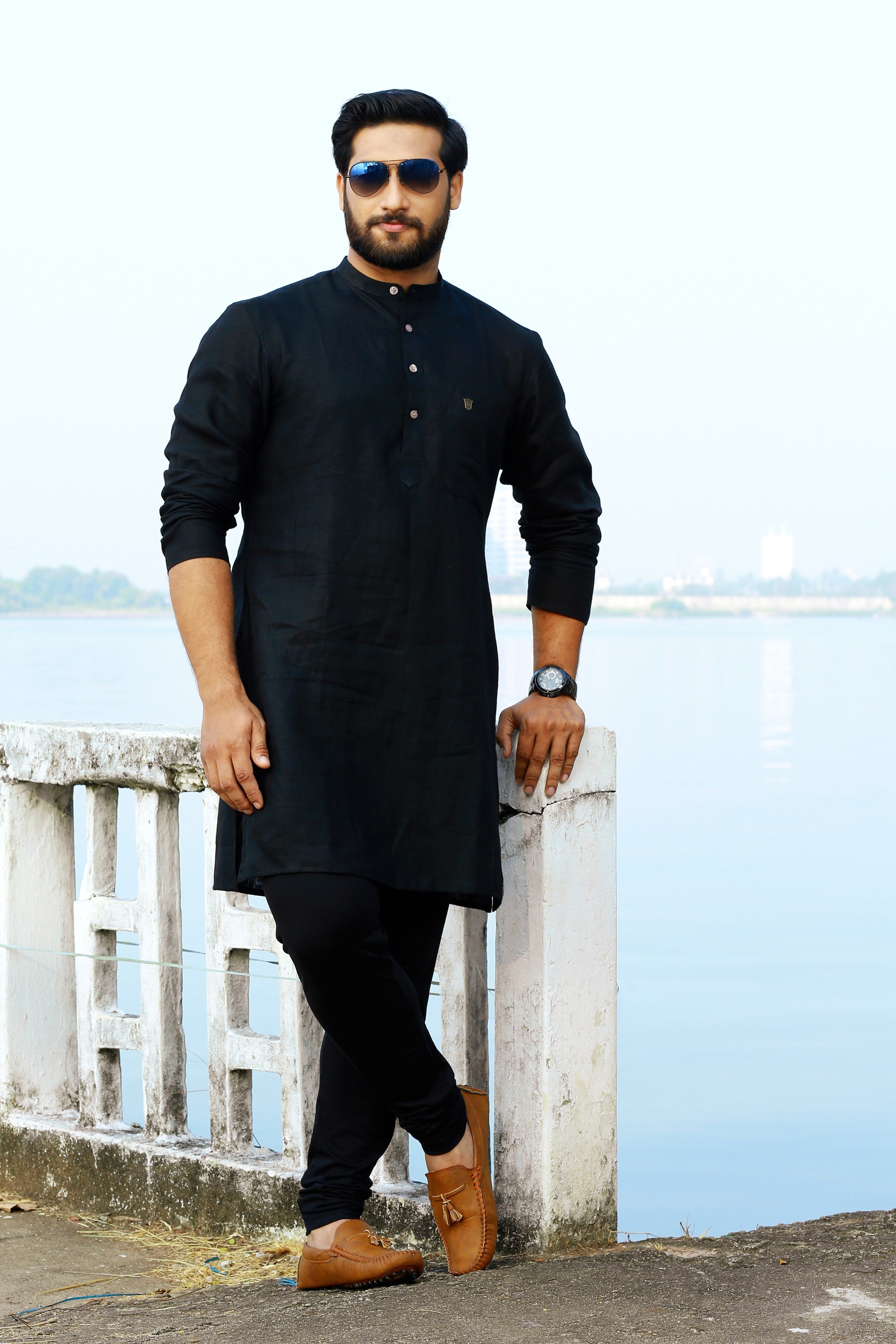 Raven Black Irish Linen Kurta  (Only Kurta)