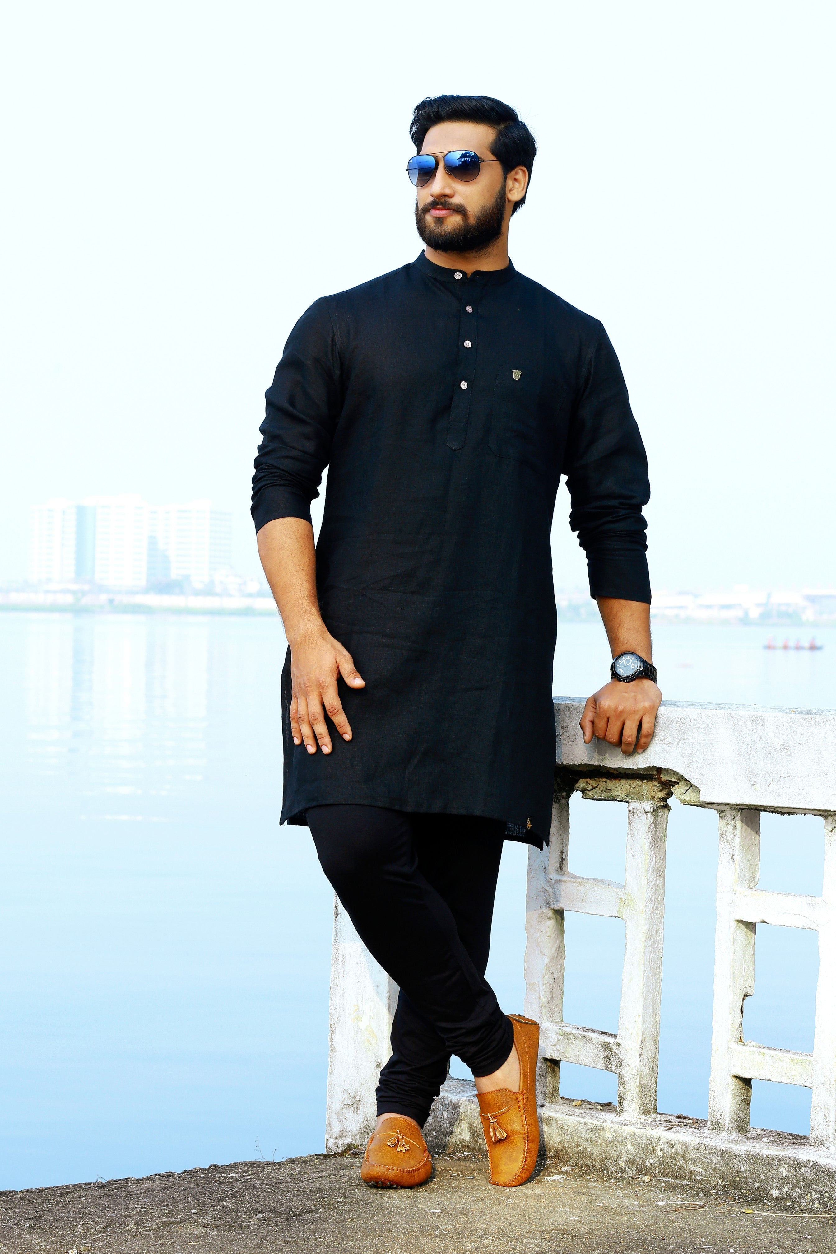 Raven Black Irish Linen Kurta  (Only Kurta)
