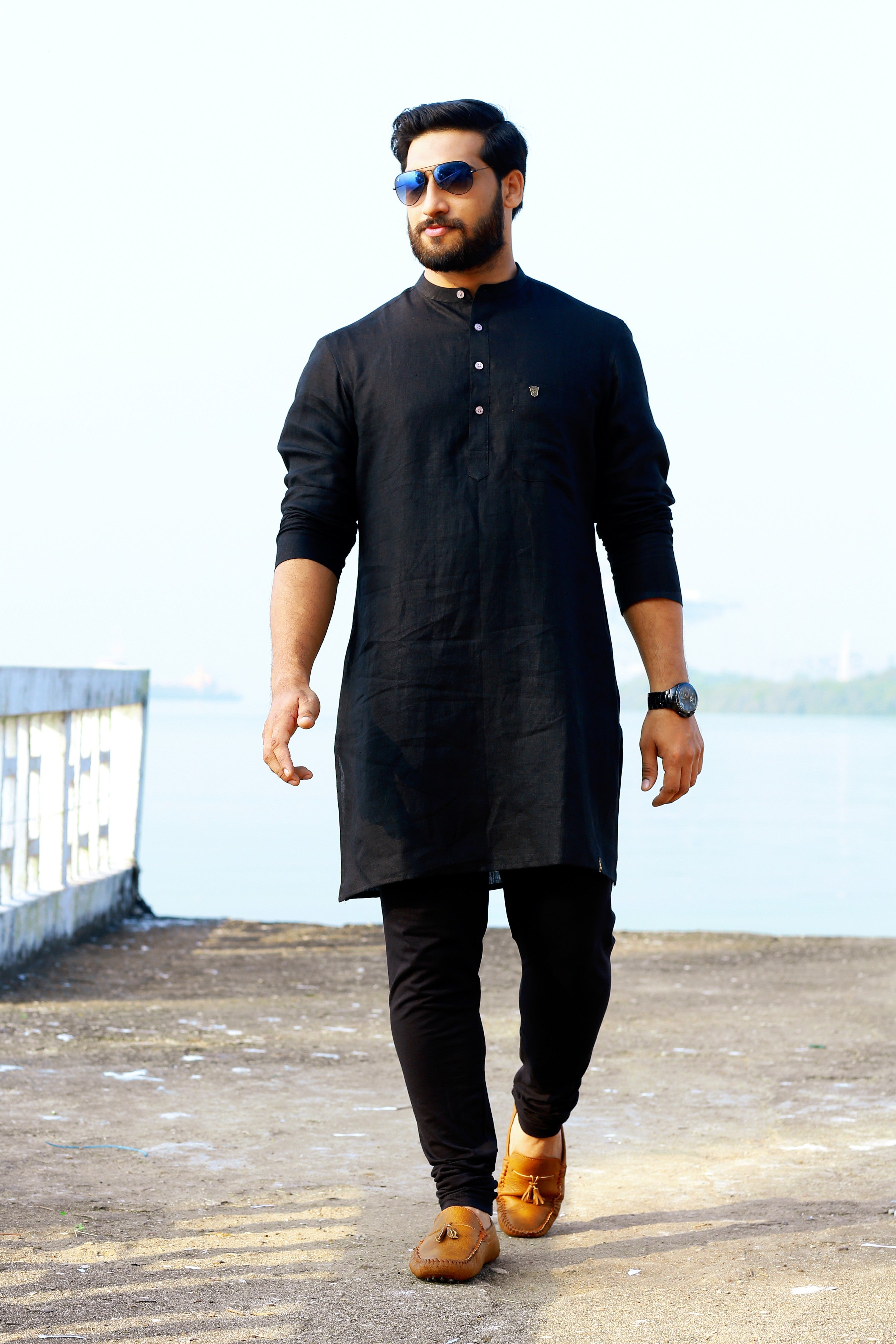 Raven Black Irish Linen Kurta  (Only Kurta)