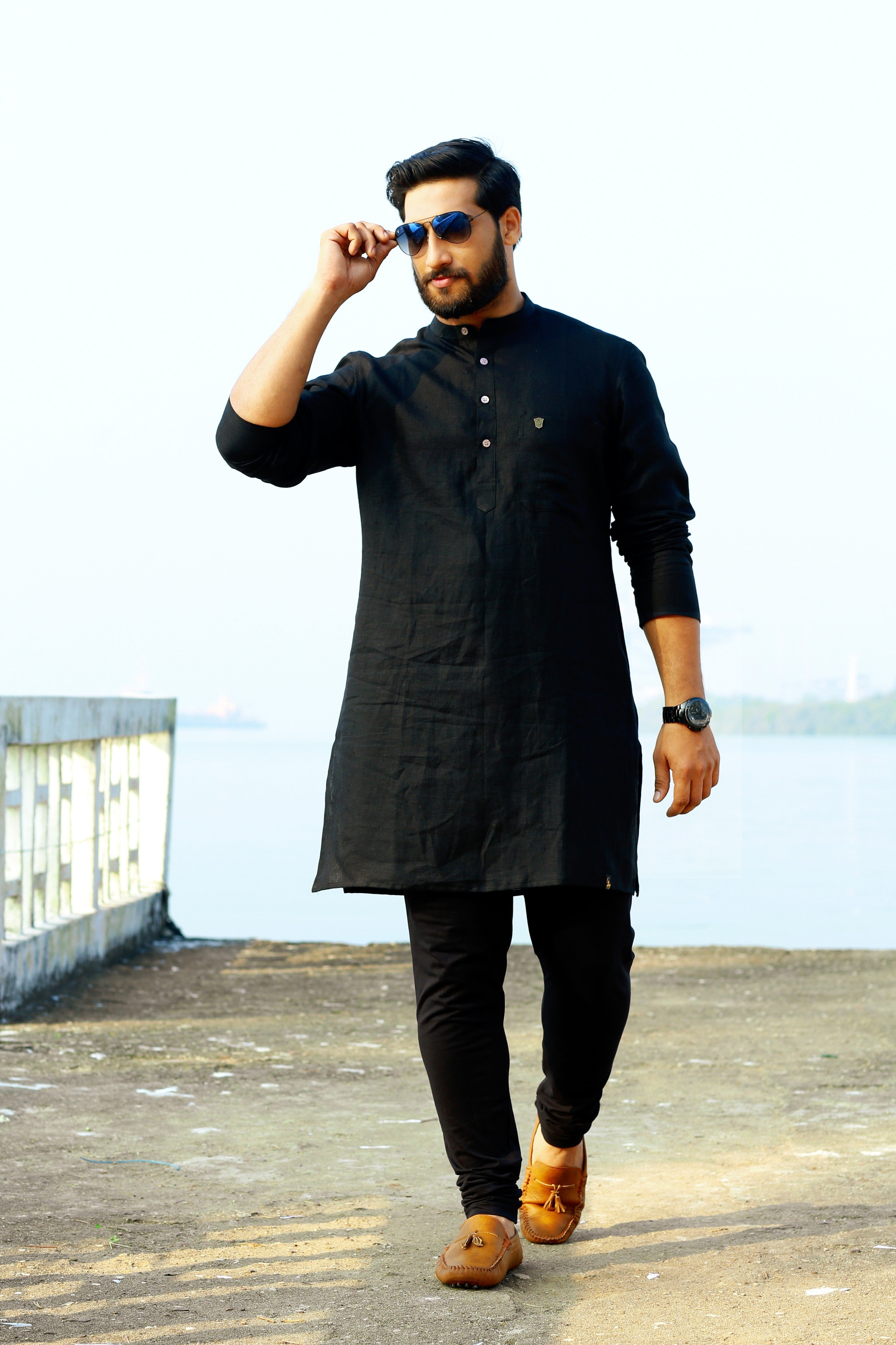 Raven Black Irish Linen Kurta  (Only Kurta)