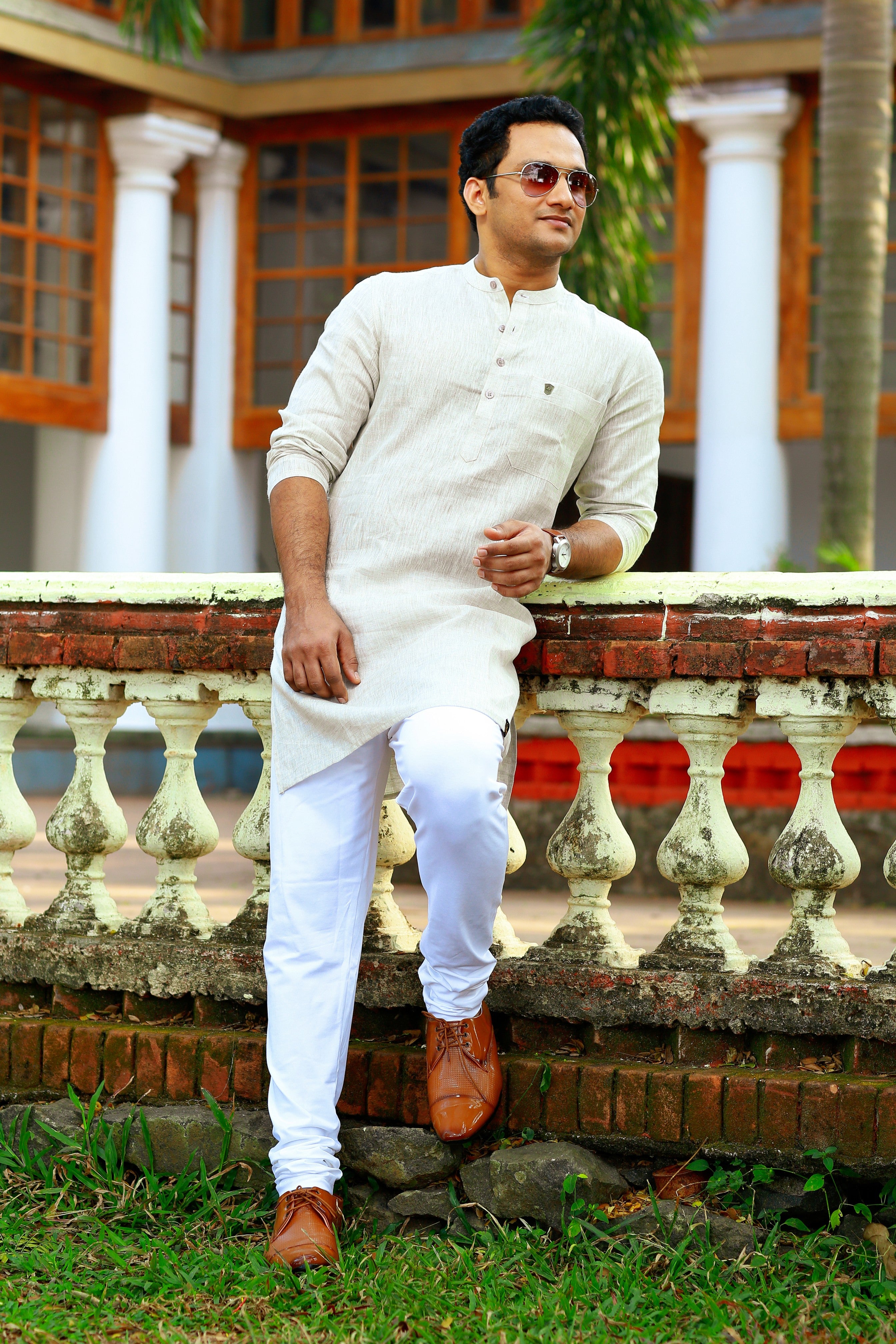 Ivory Beige Linen Kurta (Only Kurta)