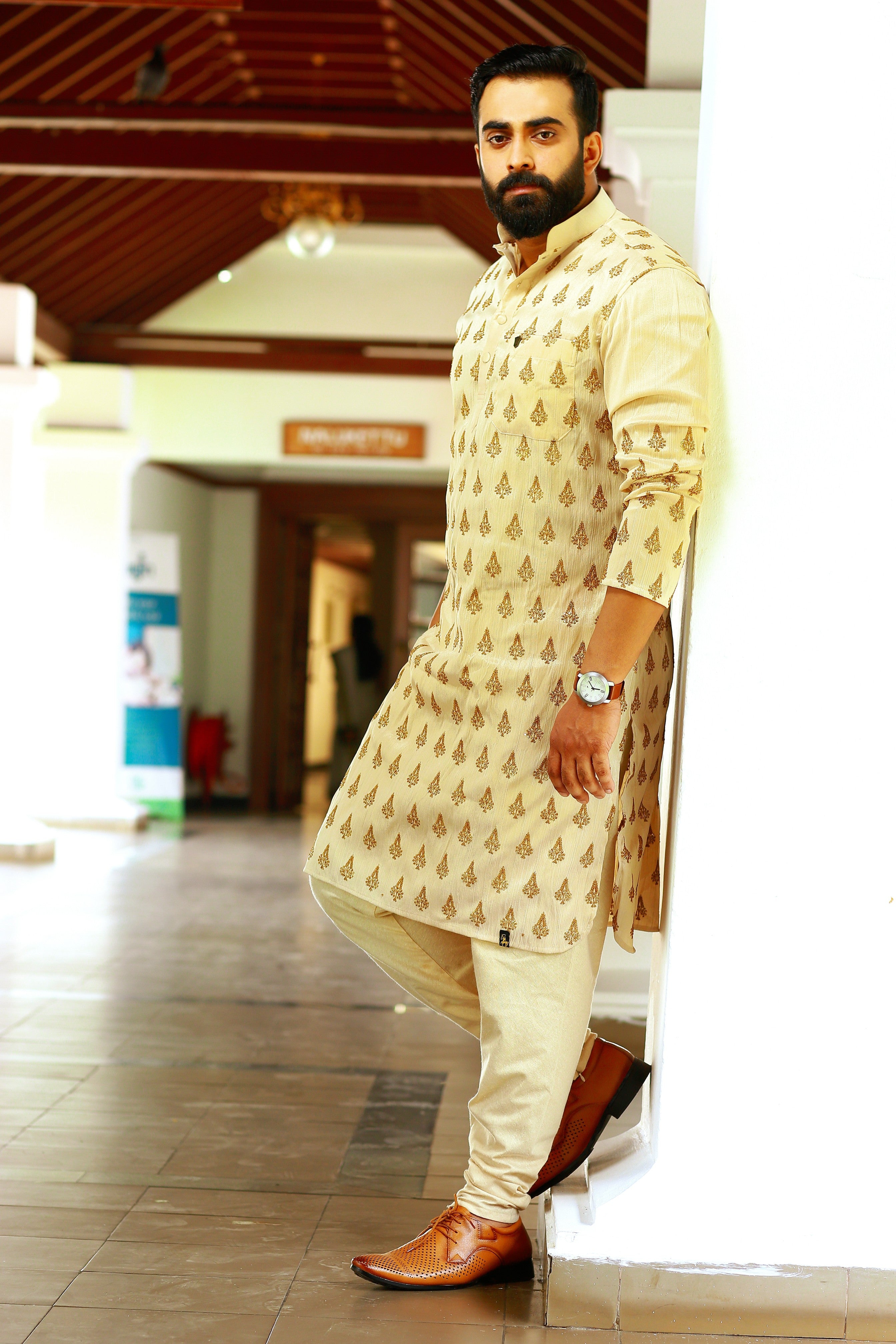 Buff Beige Kurta with Heavy Hand Work Detailing (Only Kurta)