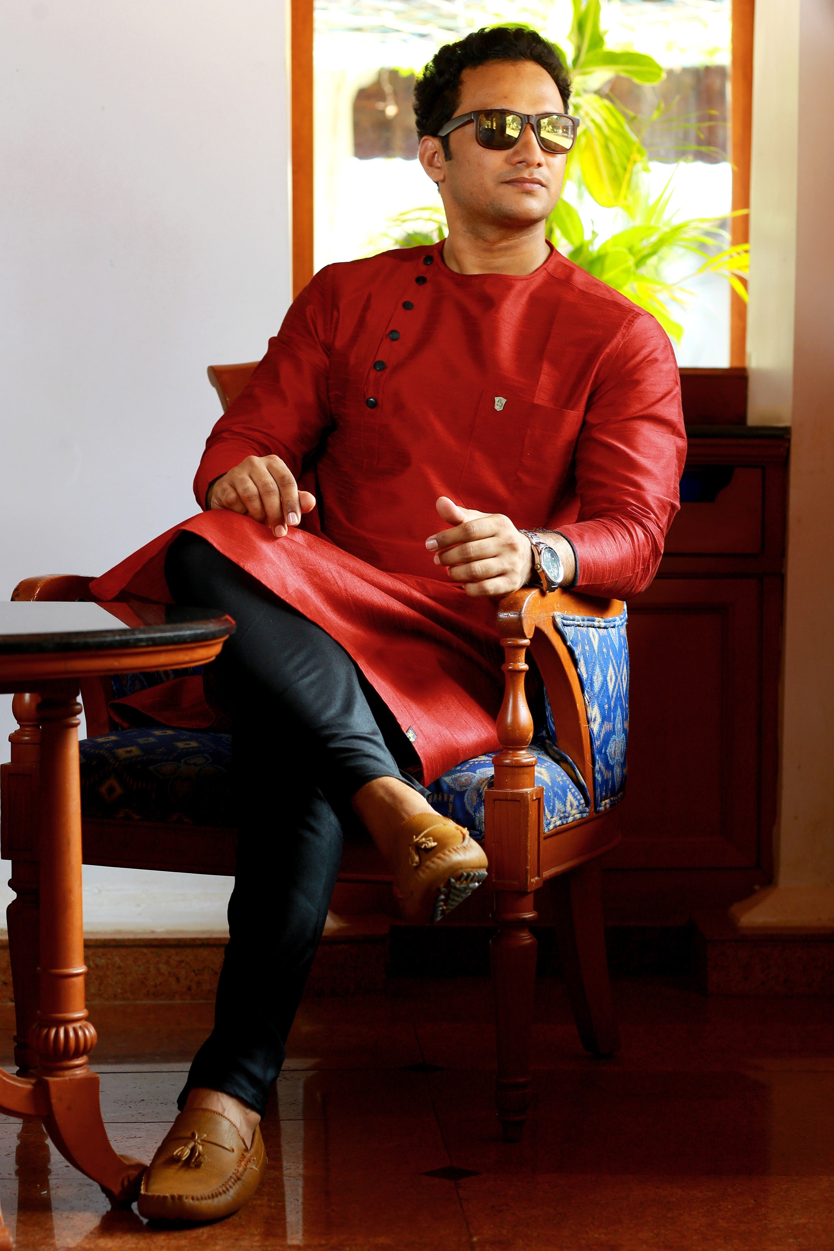 Scarlet Red Side Open Jubba Kurta (Only Kurta)