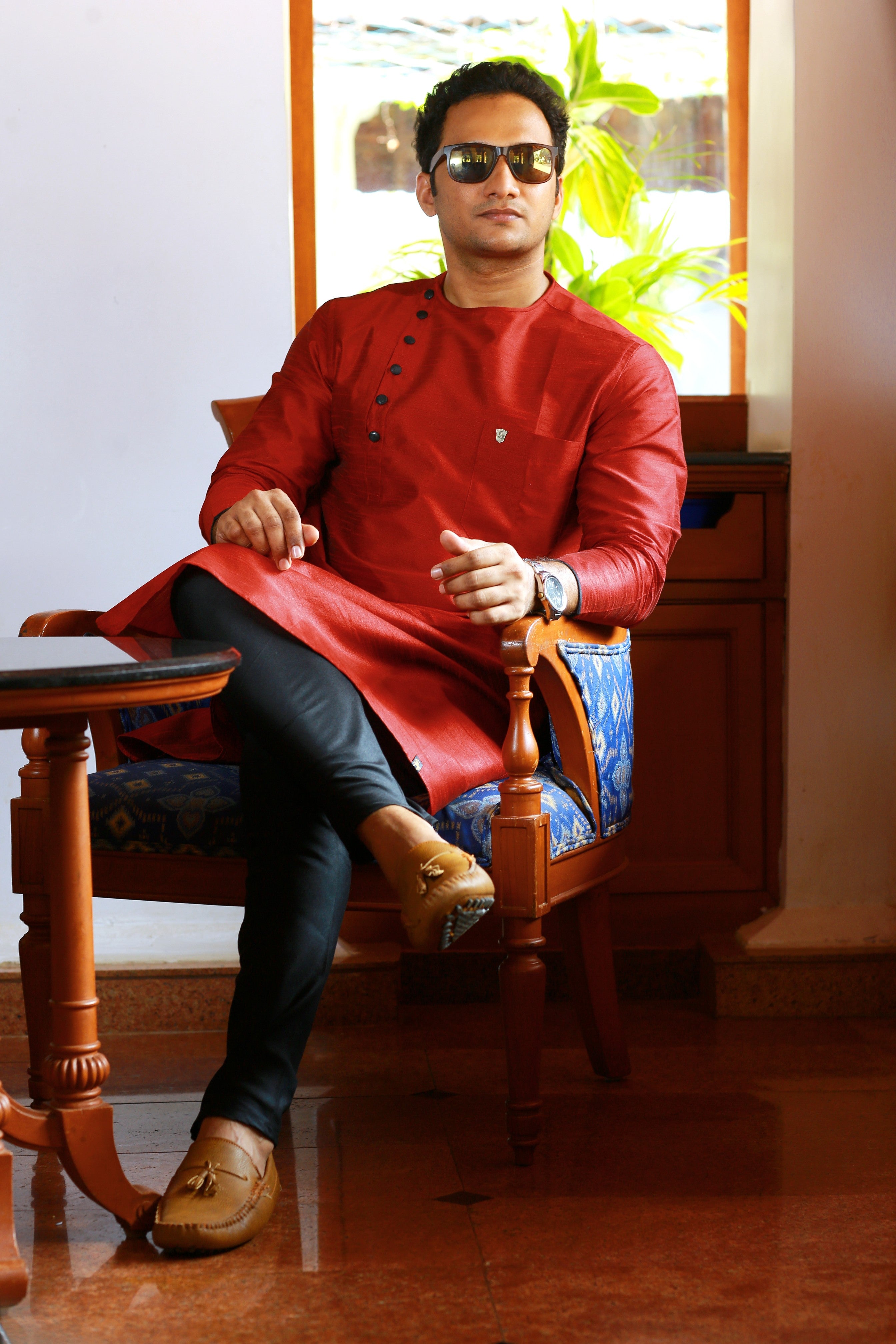 Scarlet Red Side Open Jubba Kurta (Only Kurta)