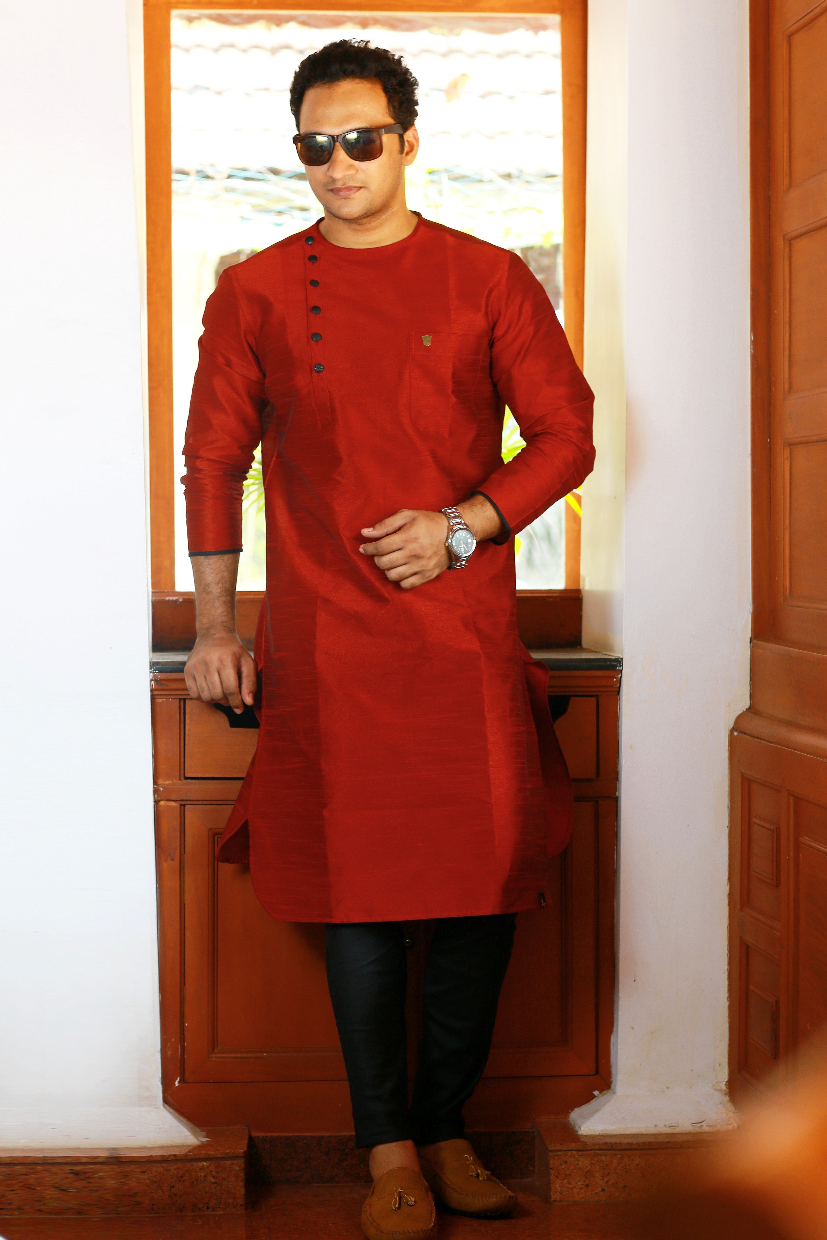 Scarlet Red Side Open Jubba Kurta (Only Kurta)
