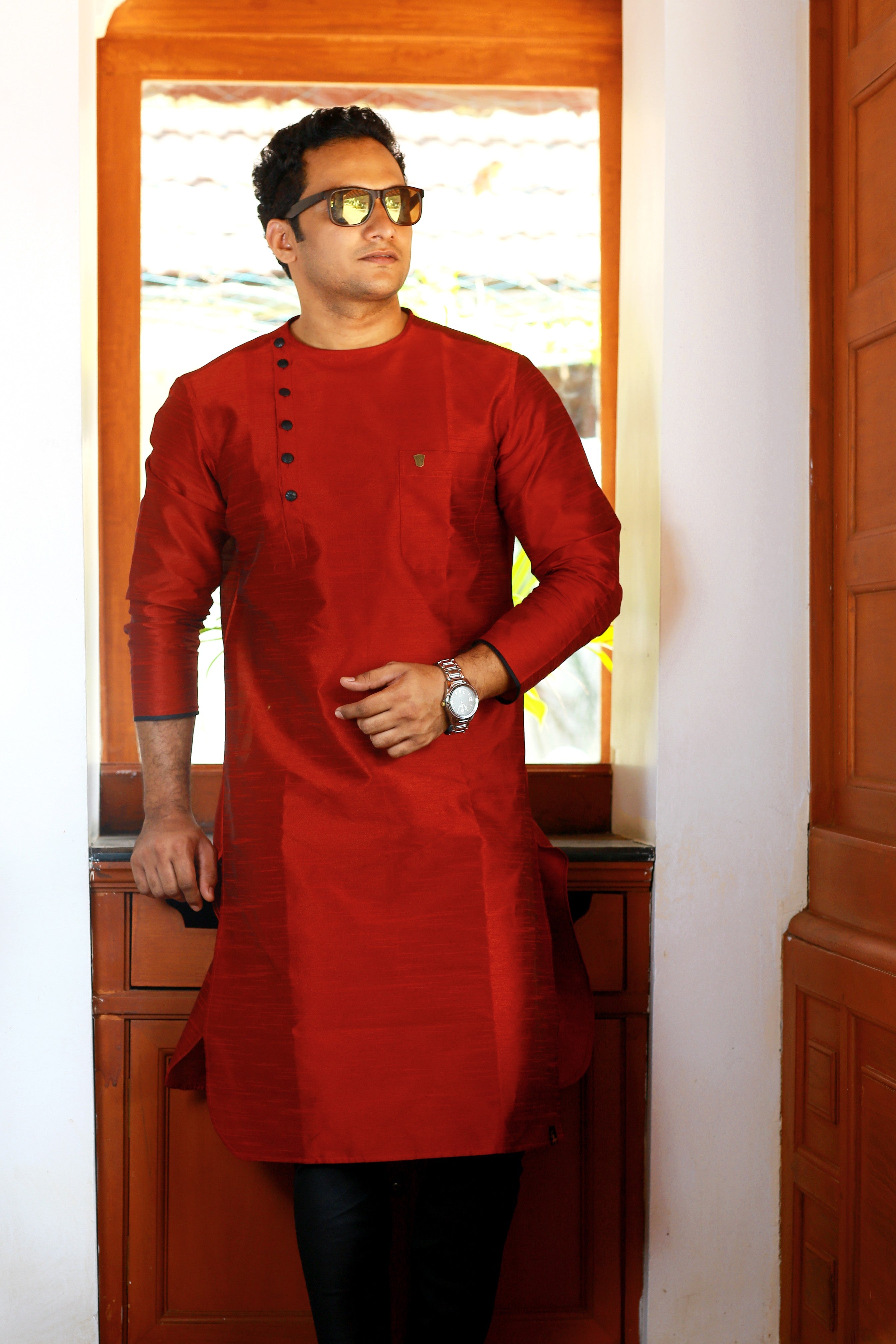 Scarlet Red Side Open Jubba Kurta (Only Kurta)