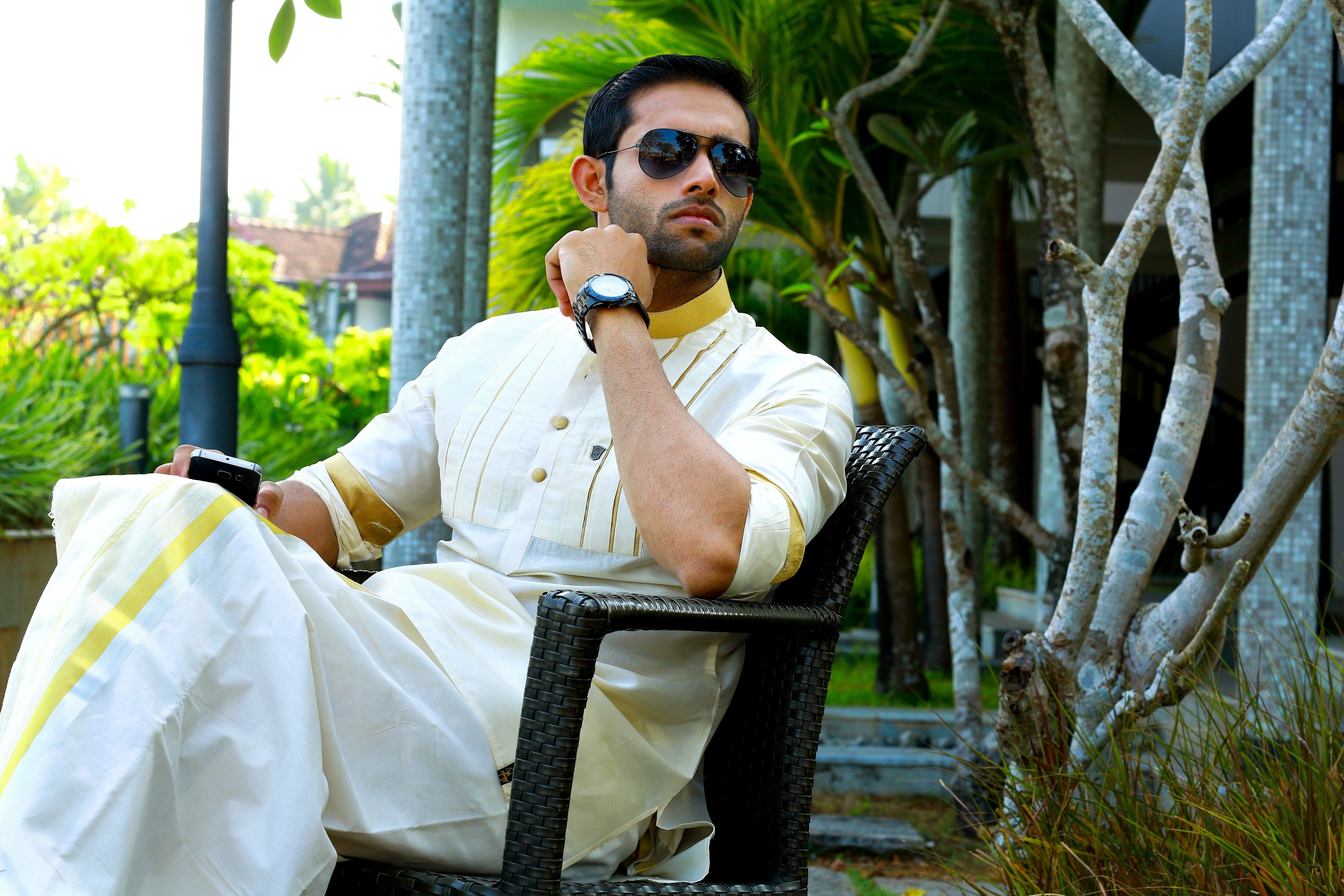 Off White Vertical Pleat Silk Kurta with Golden Zari Detailing on Neck, Placket & Sleeves  (Only Kurta)