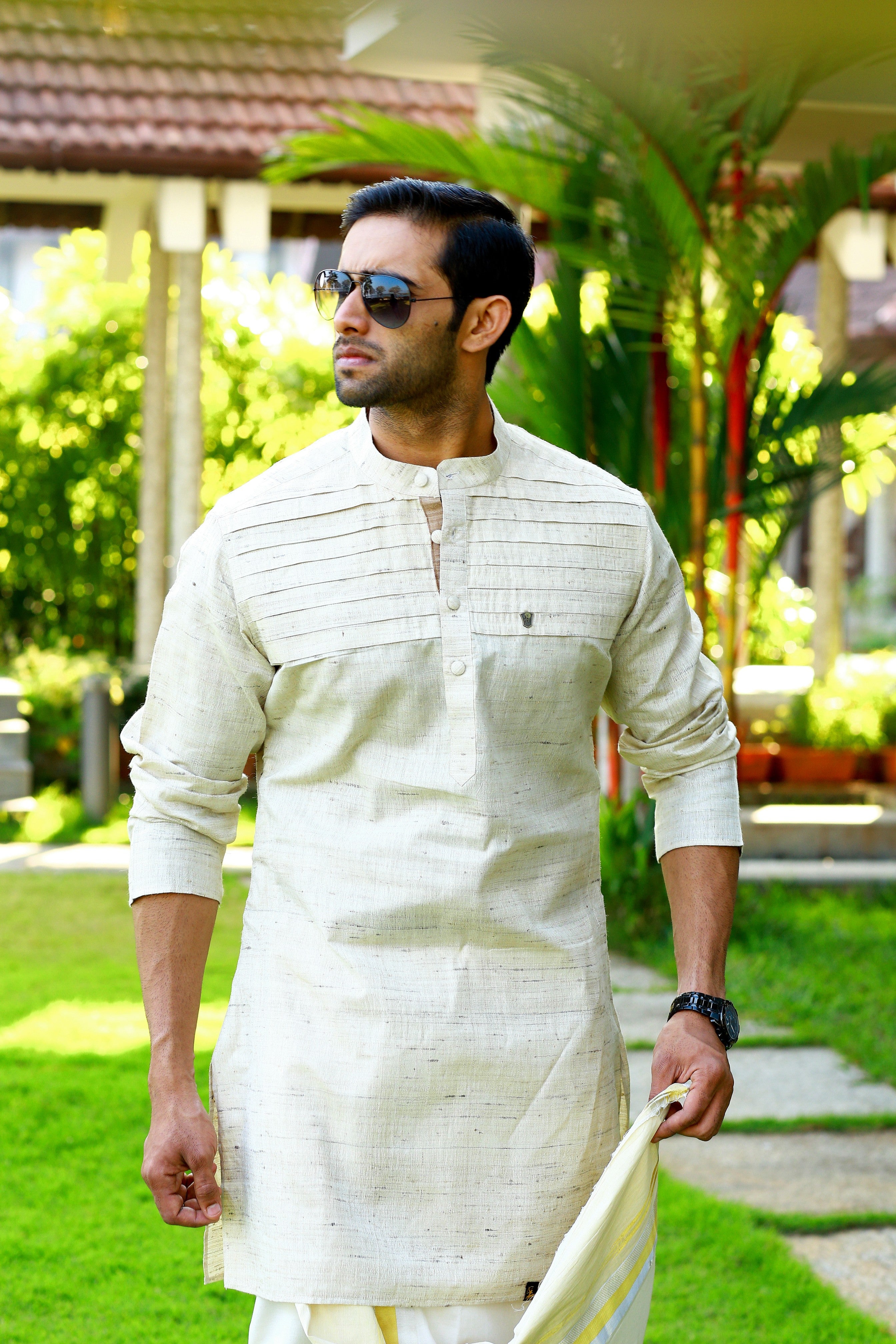 Silk Kurta with  Horizontal Pleat Detailing  (Only Kurta)