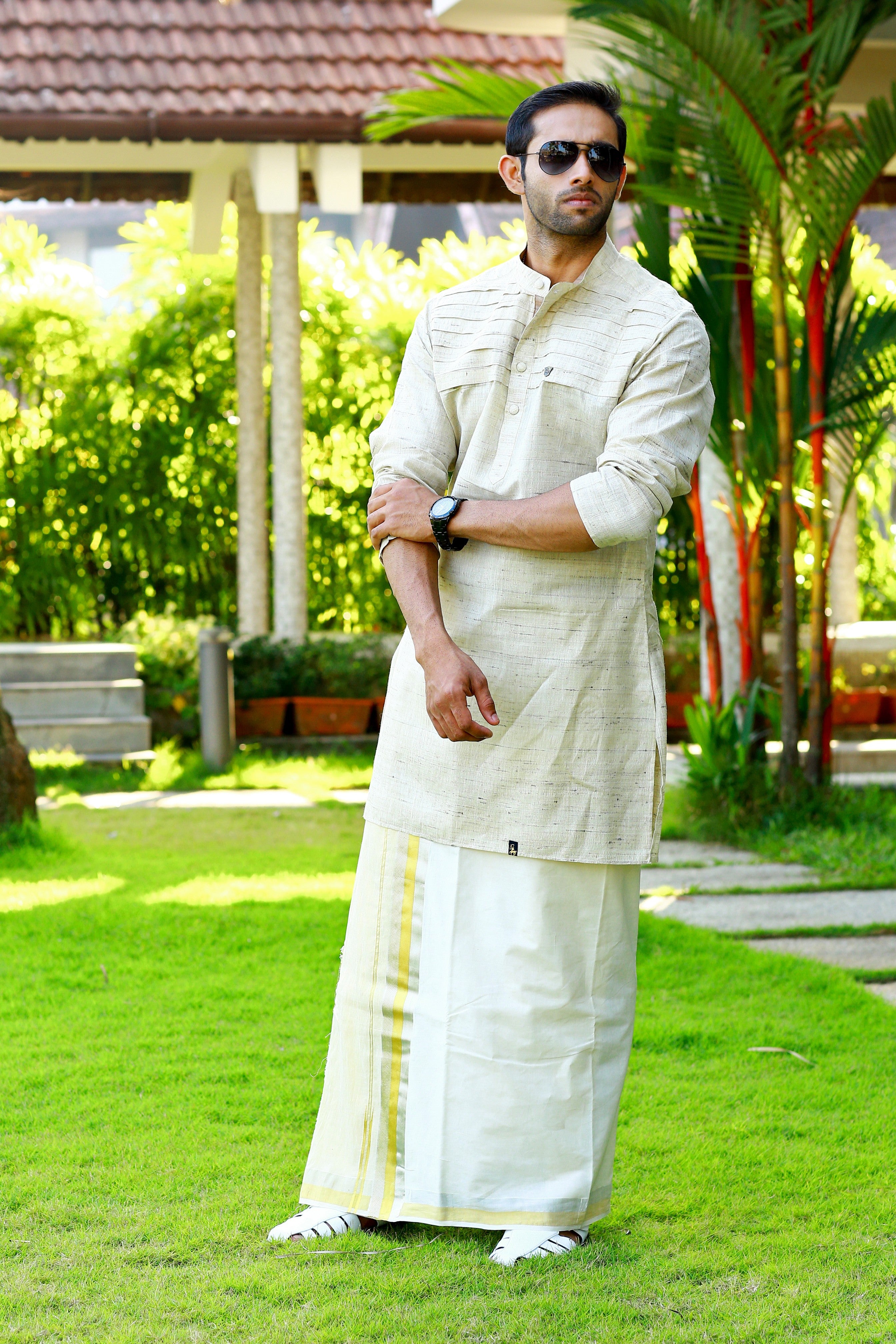 Silk Kurta with  Horizontal Pleat Detailing  (Only Kurta)