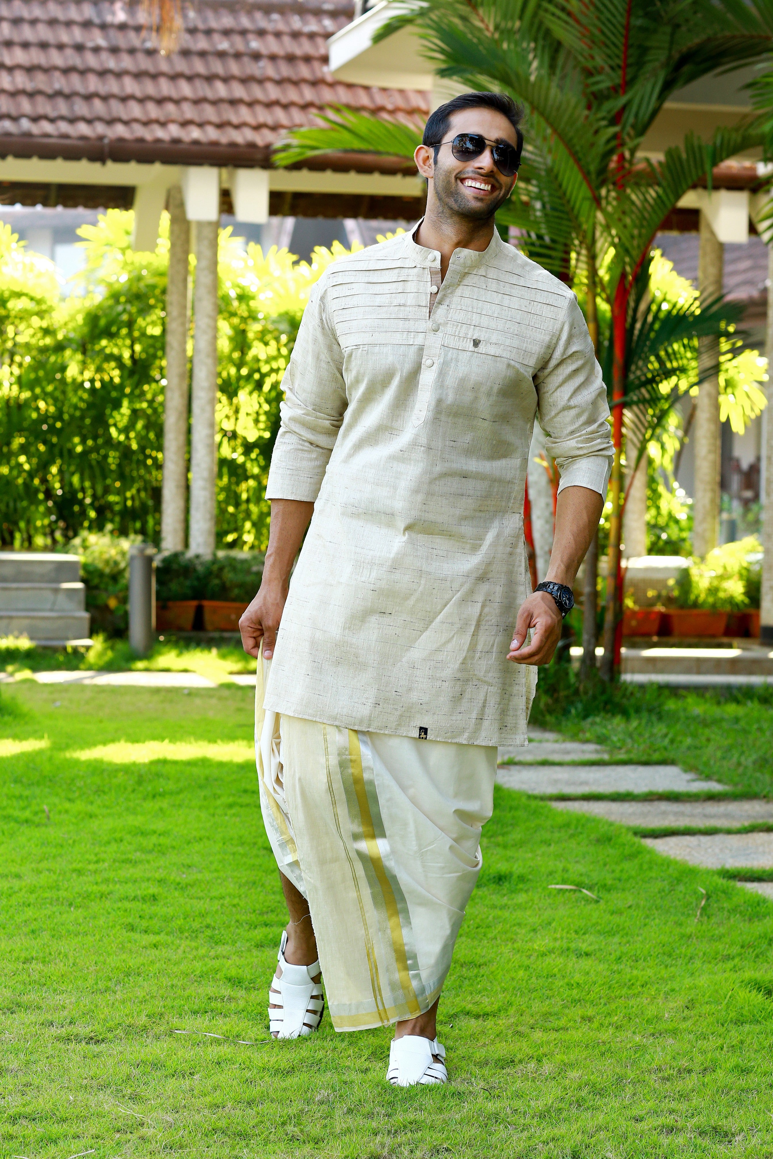 Silk Kurta with  Horizontal Pleat Detailing  (Only Kurta)