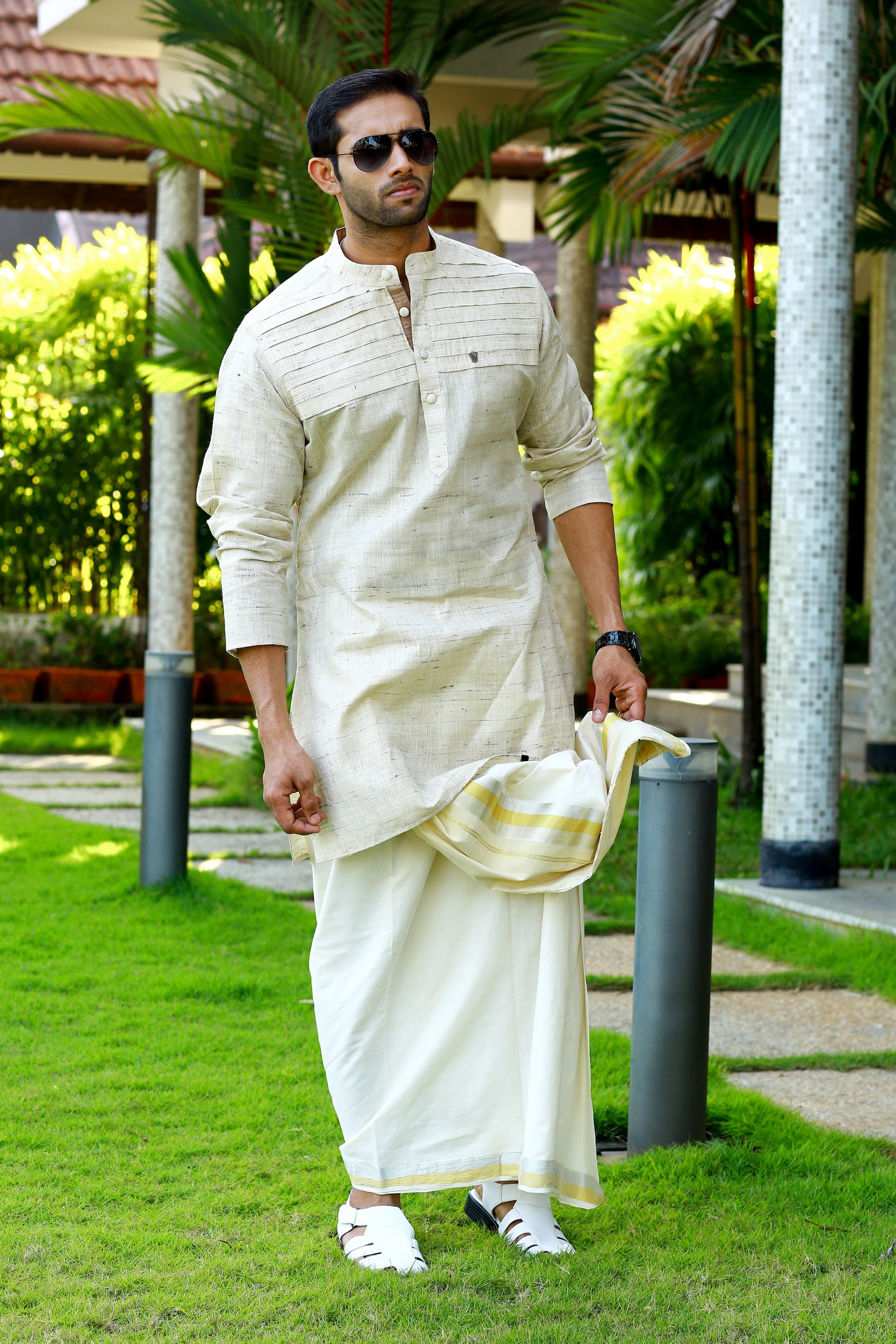 Silk Kurta with  Horizontal Pleat Detailing  (Only Kurta)