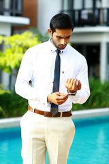 Stone Beige 2 Piece Suit Set with White  Shirt