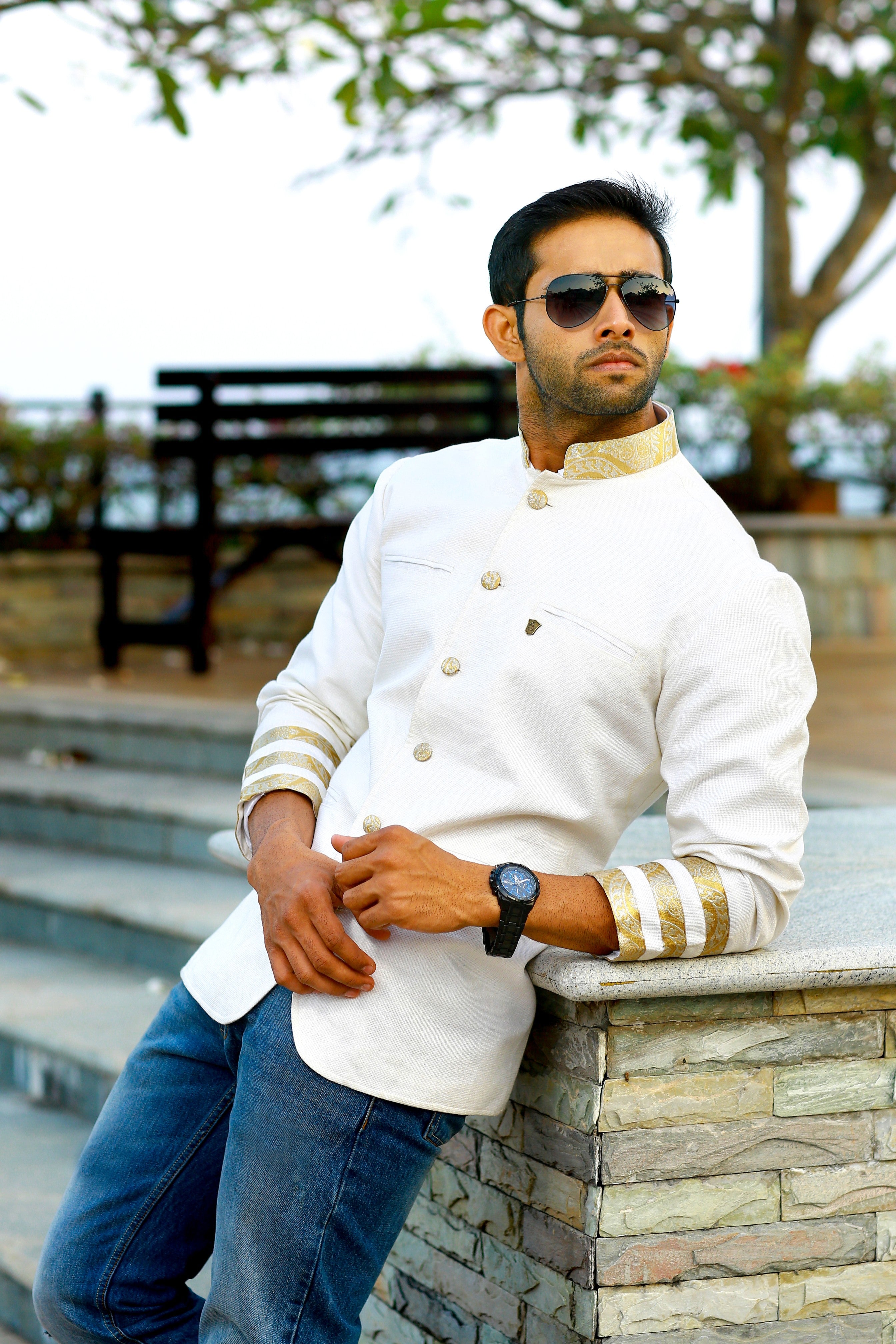 Traditional Indo Western Bandhgala Suit With Zari Kasavu Detailing  (Only Jacket)
