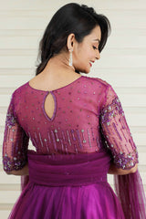 Dark Orchid Puple Lehenga Detailed with Floral Chain Beads & Thread Work