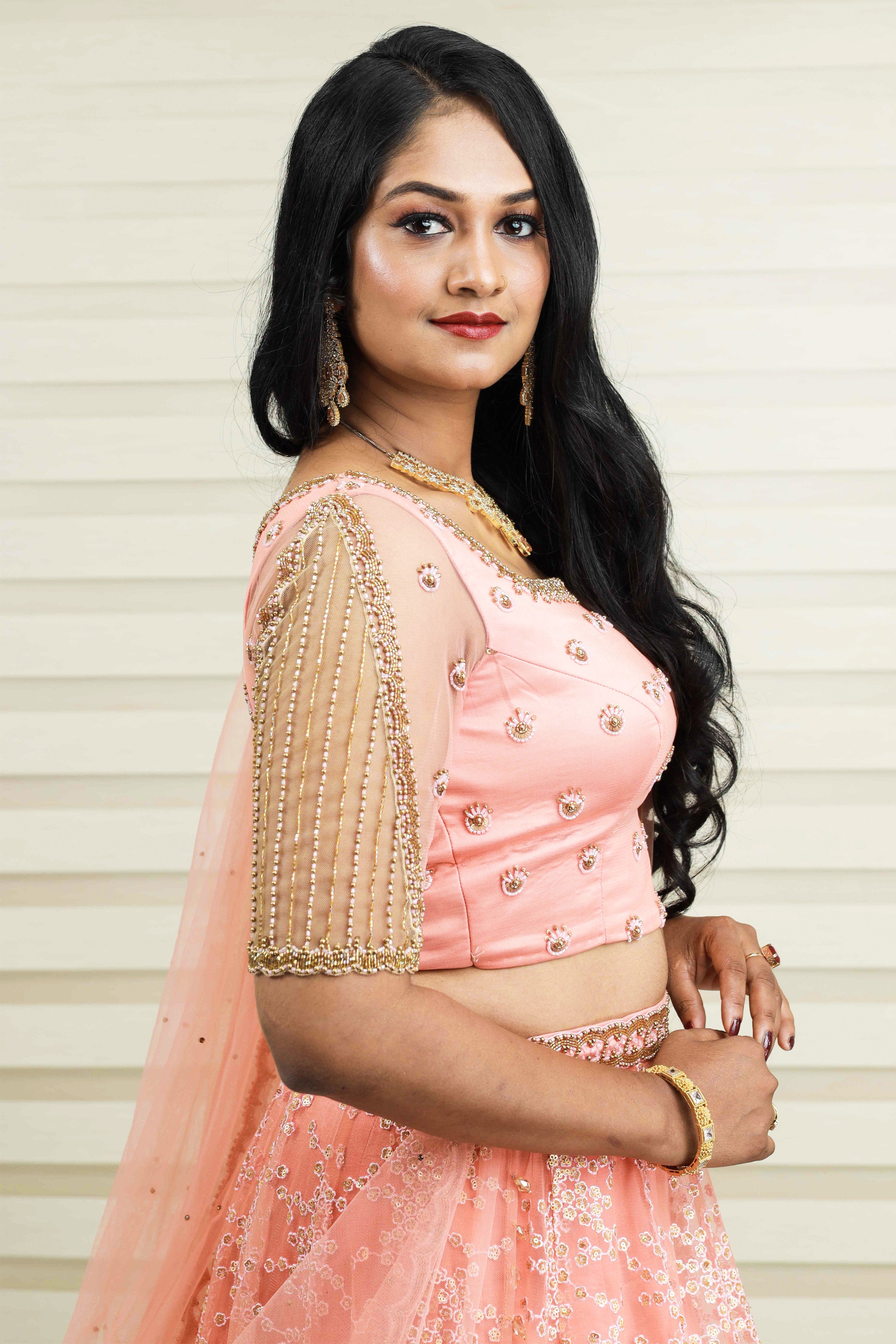 Ombre Tulle Lehenga with Zardozi &  Cut Bead Detailing