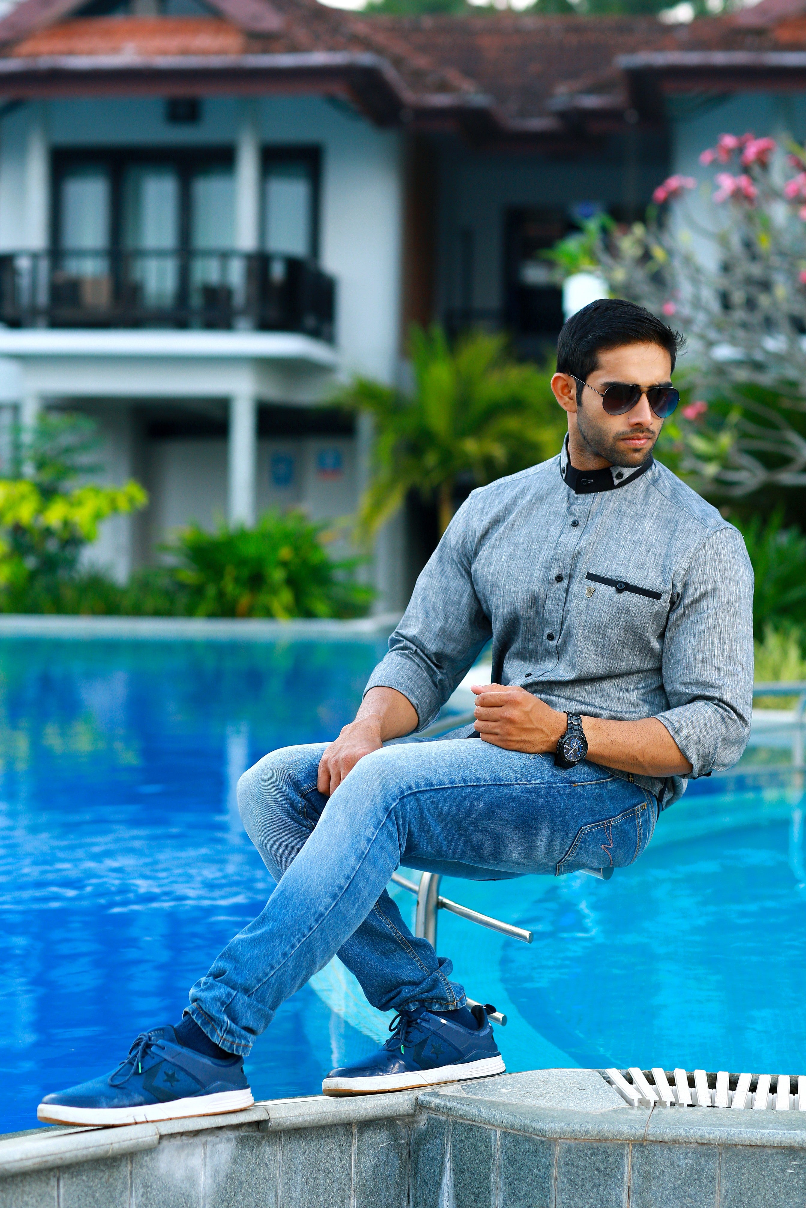 Silver Grey Irish Linen Shirt with  Black Contrast on Neck & Pocket (Only Shirt)