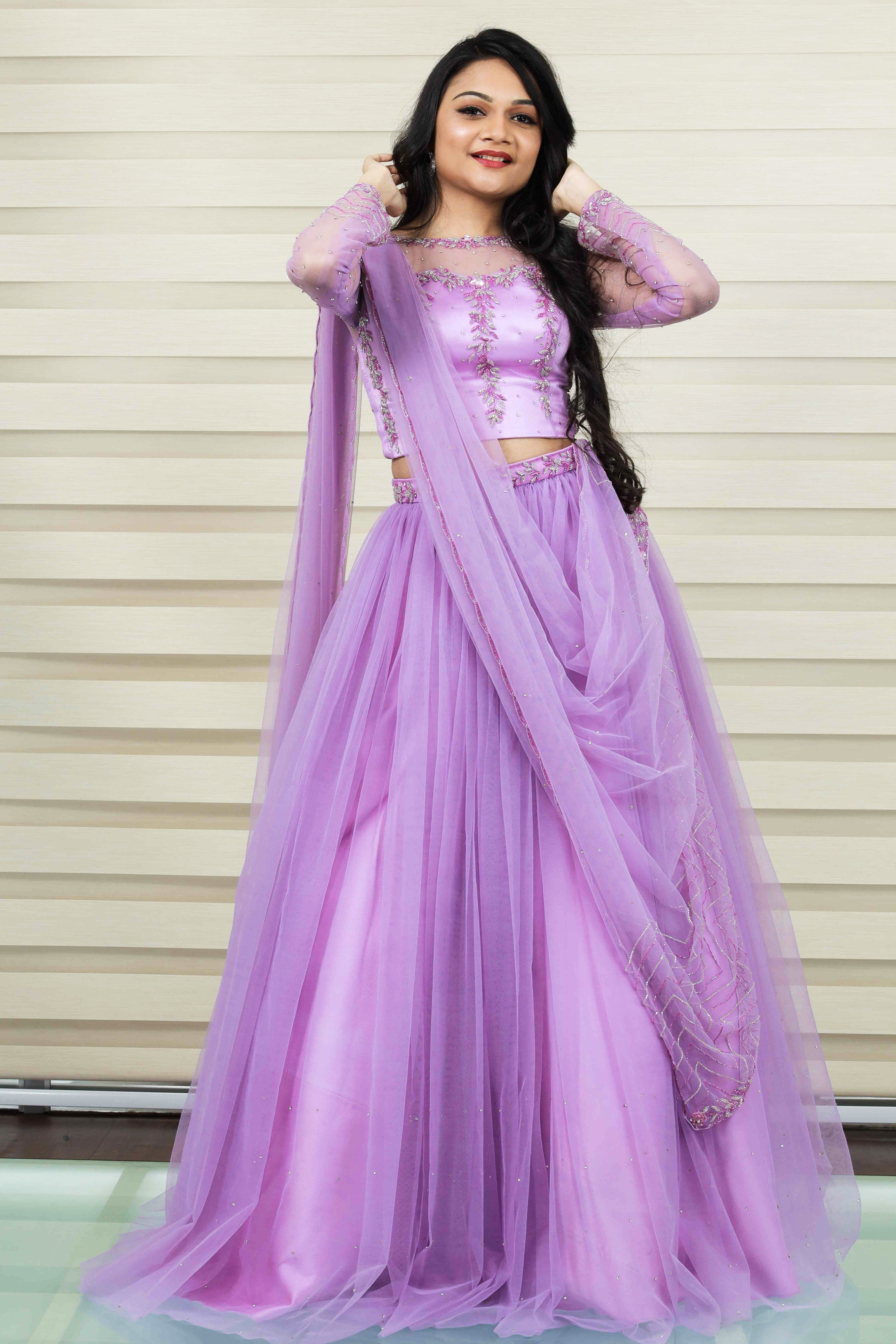 Floral Lavender Lehenga Detailed in Floral  Zardozi & Bead Work