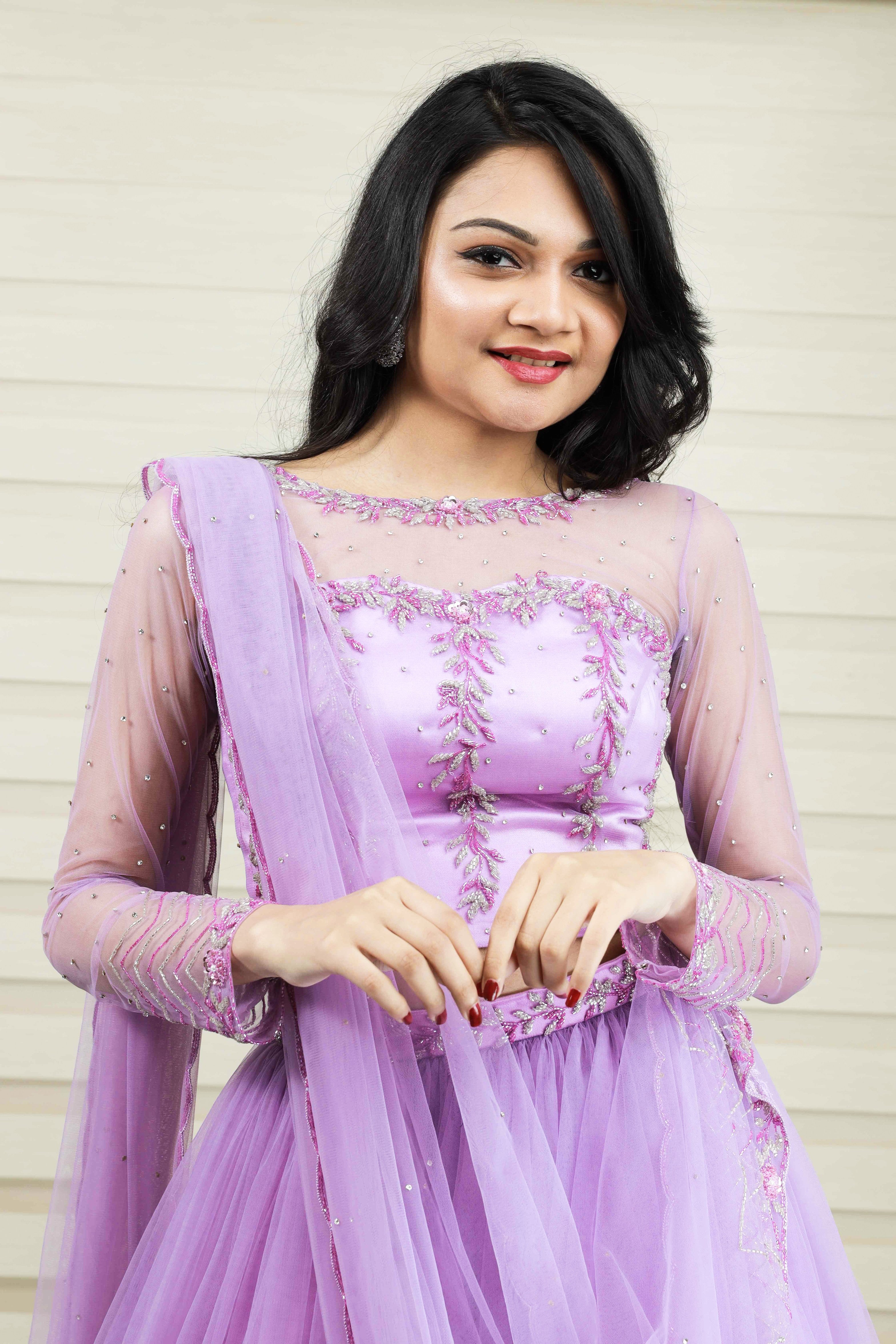 Floral Lavender Lehenga Detailed in Floral  Zardozi & Bead Work