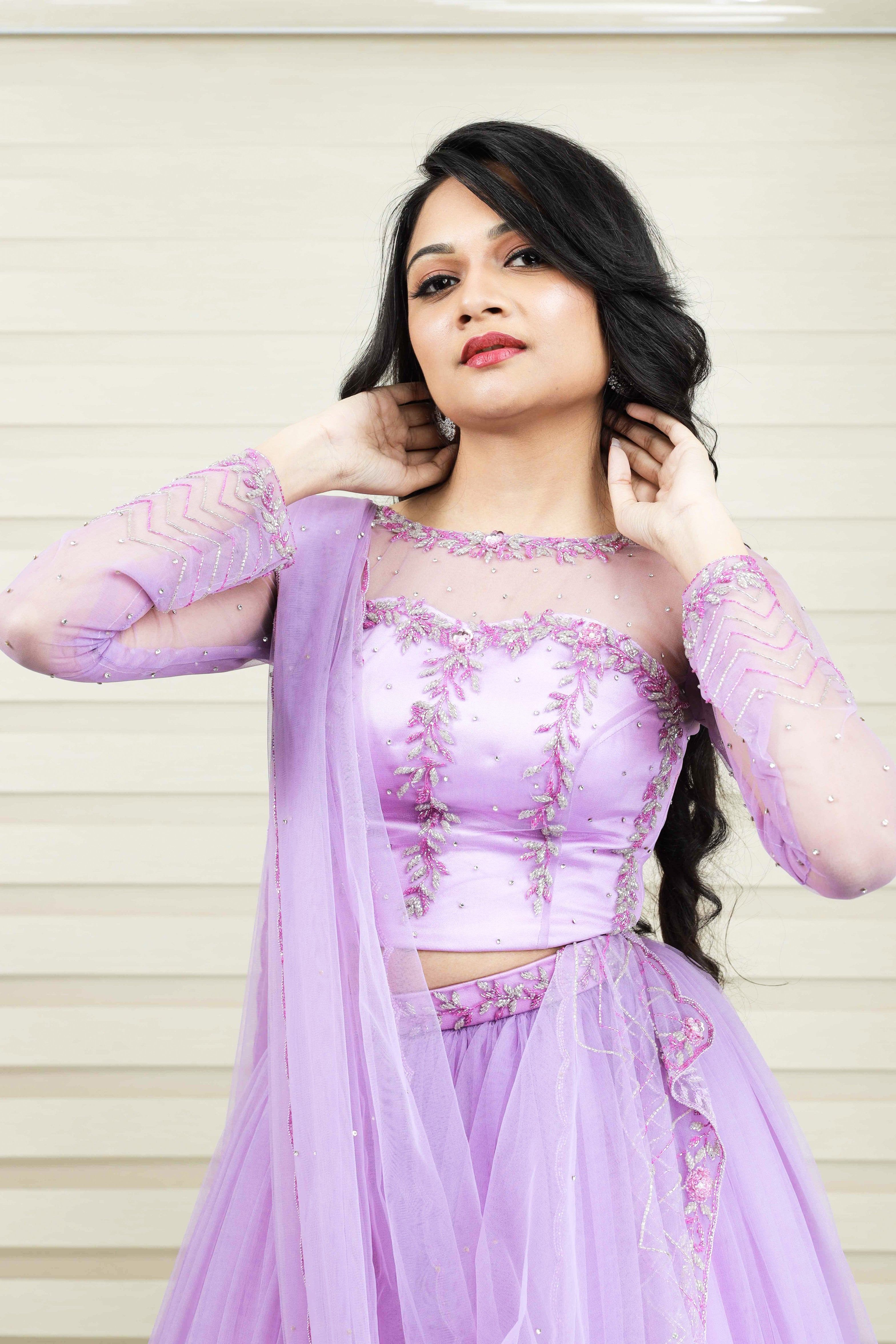 Floral Lavender Lehenga Detailed in Floral  Zardozi & Bead Work
