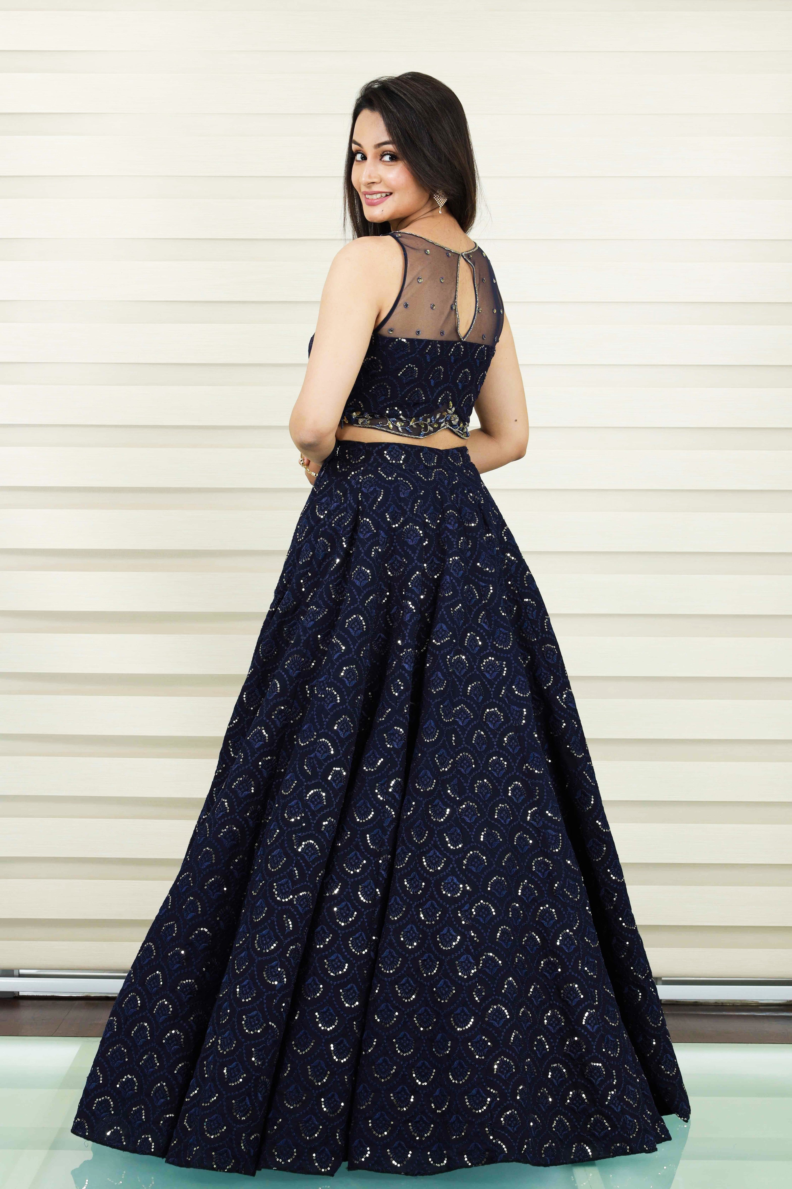 Classy Peacock Blue Lehenga with Cut Beads Zardozi & Floral Thread Detailing