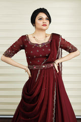 Maroon Red Lehenga Detailed in Resham, Zardozi & Sequence Handwork