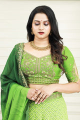 Sheen Green Bridal Lehenga detalied in Golden Zardozi Handwork & Thread Work