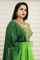 Sheen Green Bridal Lehenga detalied in Golden Zardozi Handwork & Thread Work