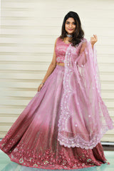 Ombre Tulle Lehenga with Resham Thread & Silver Sequence Detailing