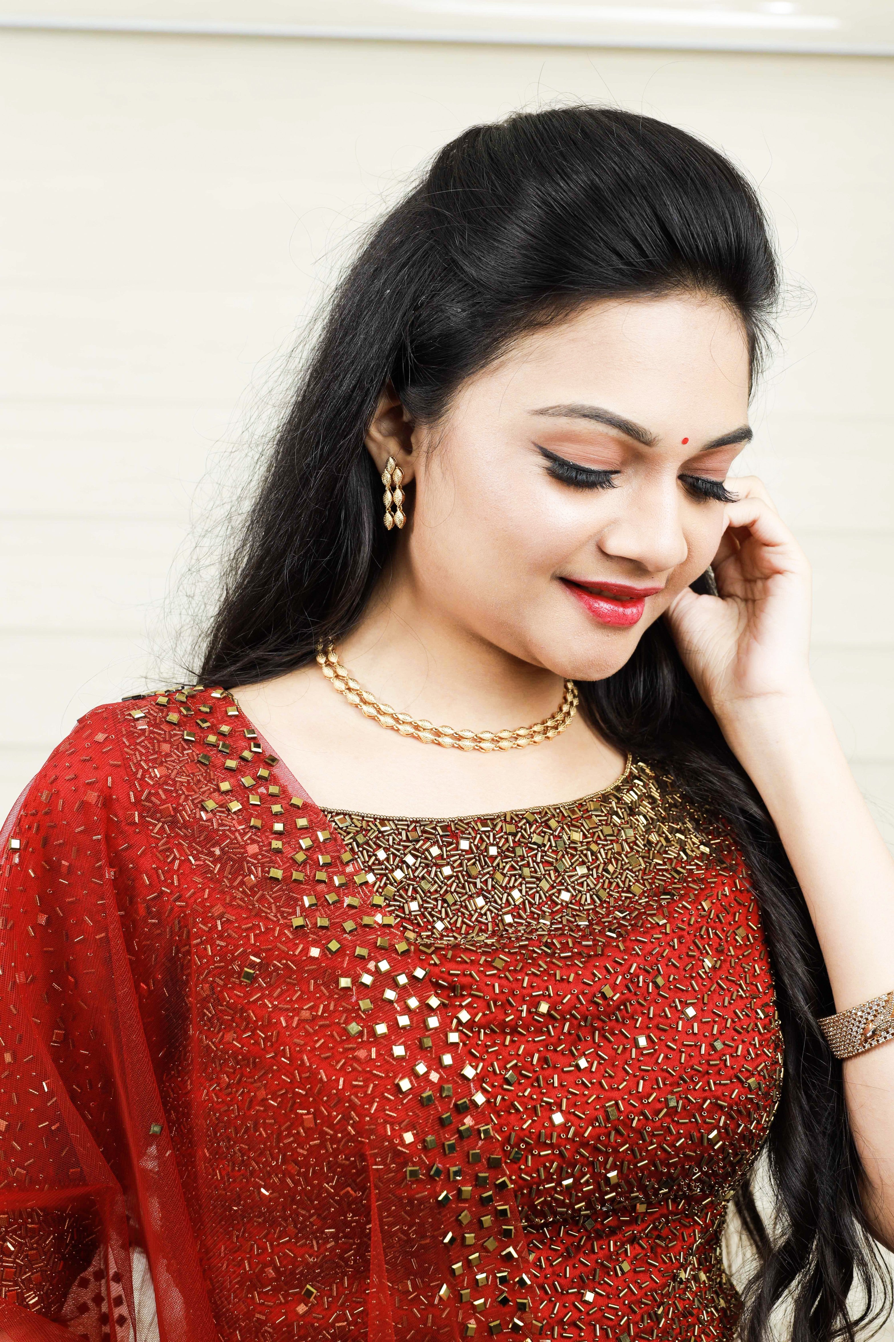 Heavy Ruby Red Lehenga with Cut Bead Embroidery & Real Mirror Highlights