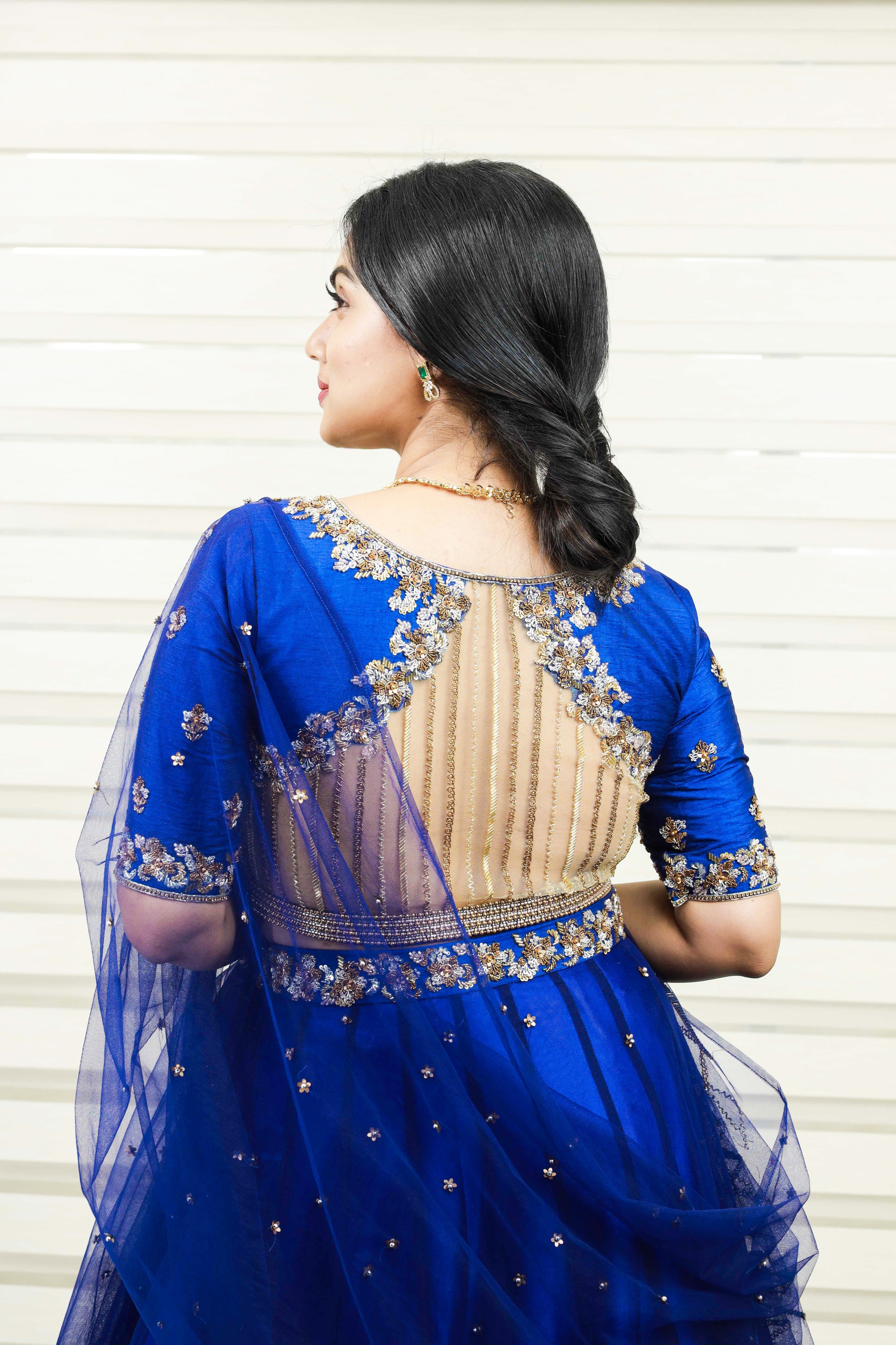 Azure Blue Sweet Heart Neck  Raw Silk Lehenga Detailed with Zardozi & Sequence Handwork