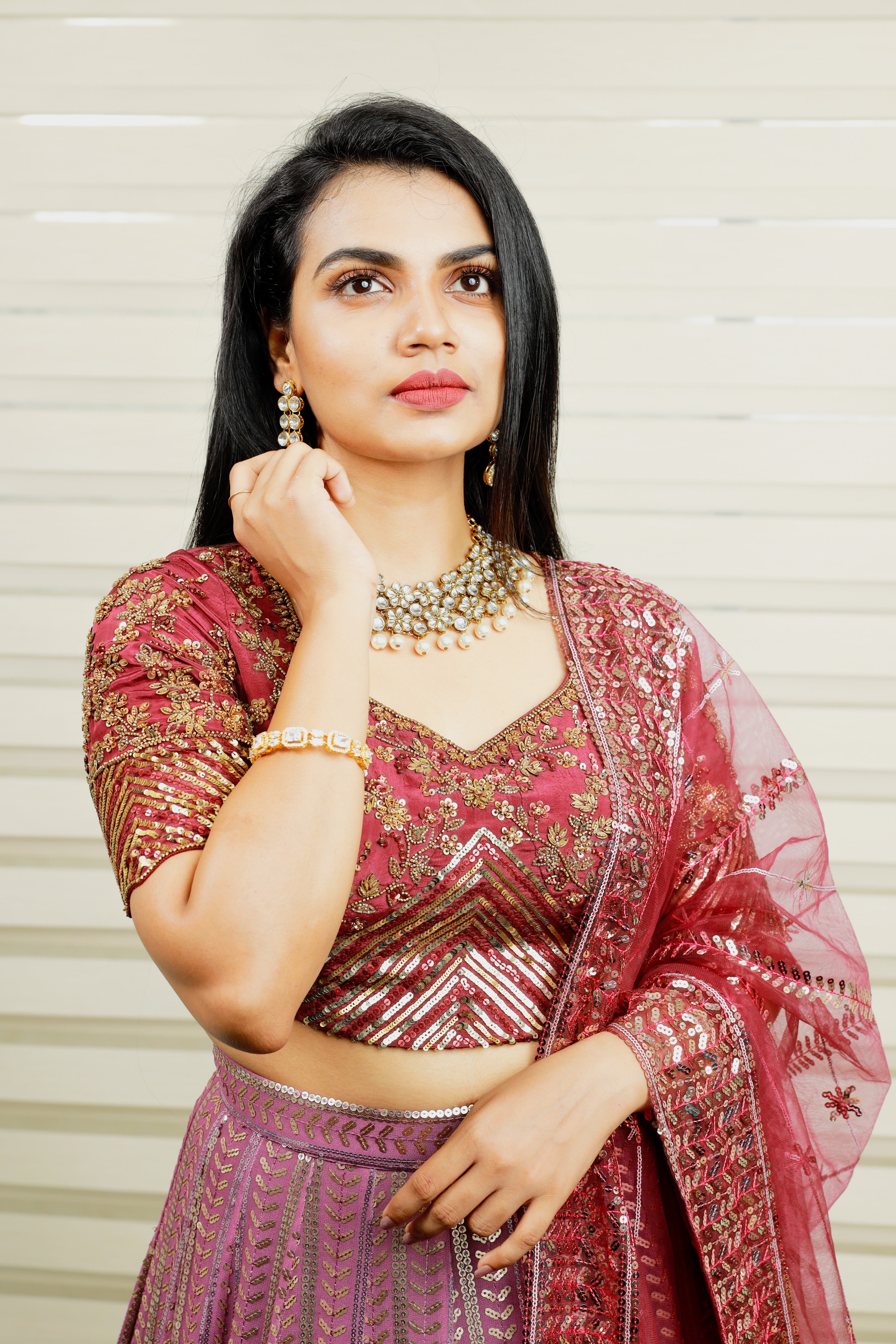 Heavy Embroidered Ombre Bridal Lehenga Detailed with Golden Floral & Geometrical Hand Work