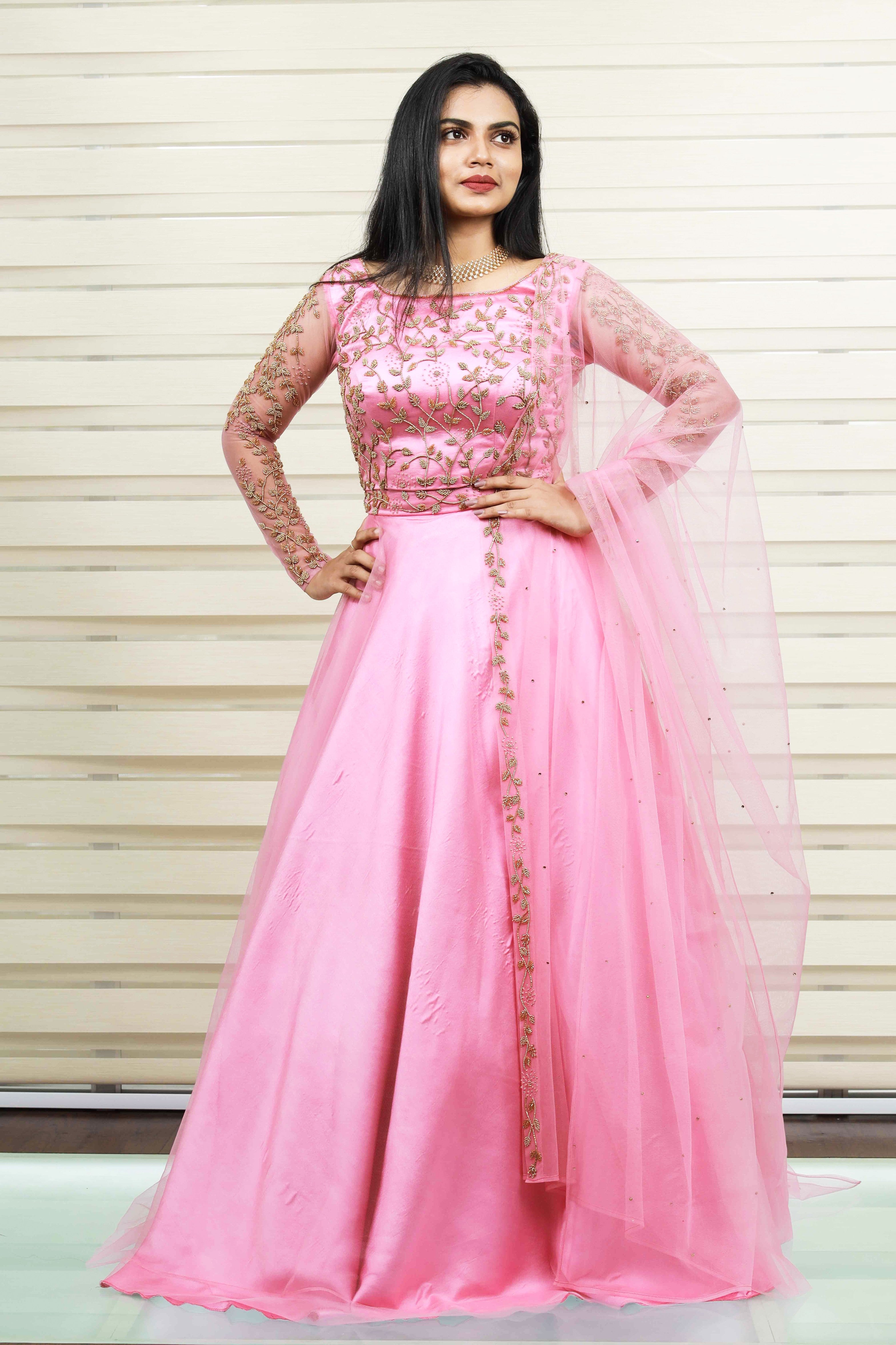 Ballet Pink Lehenga Detailed with Golden Bead Work