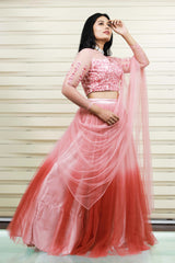 Ombre Tulle Lehenga with Heavy Floral Bead Detailing