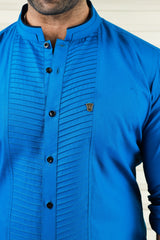Saphire Blue Shirt with  Diagonal Tucks Detailing (Shirt + Black Pants)