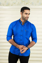 Cobalt Blue Shirt with Vertical Pleat Detail